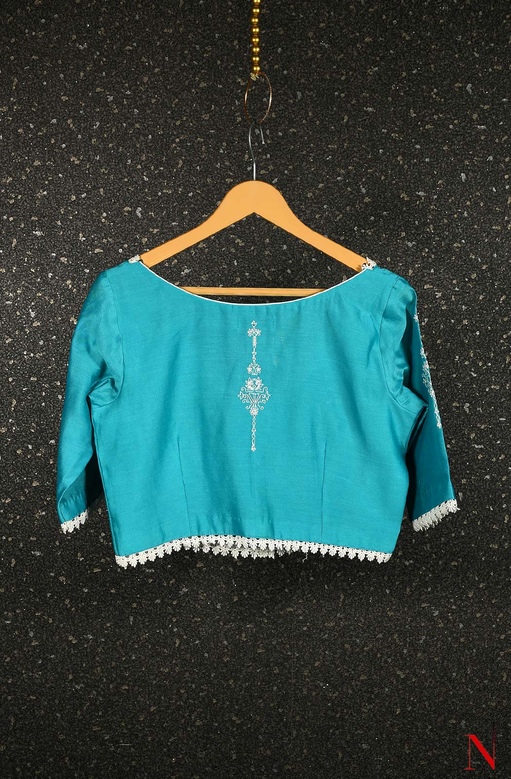 Sky Blue Pure Silk Chanderi Hand Embroidered Designer Blouse - Naksheband