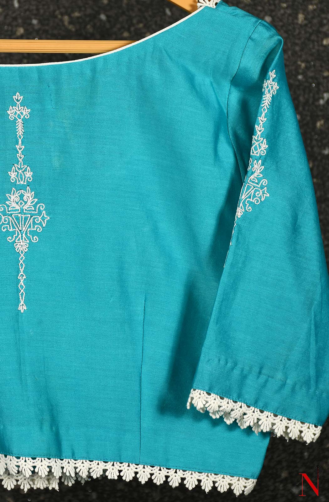 Sky Blue Pure Silk Chanderi Hand Embroidered Designer Blouse - Naksheband