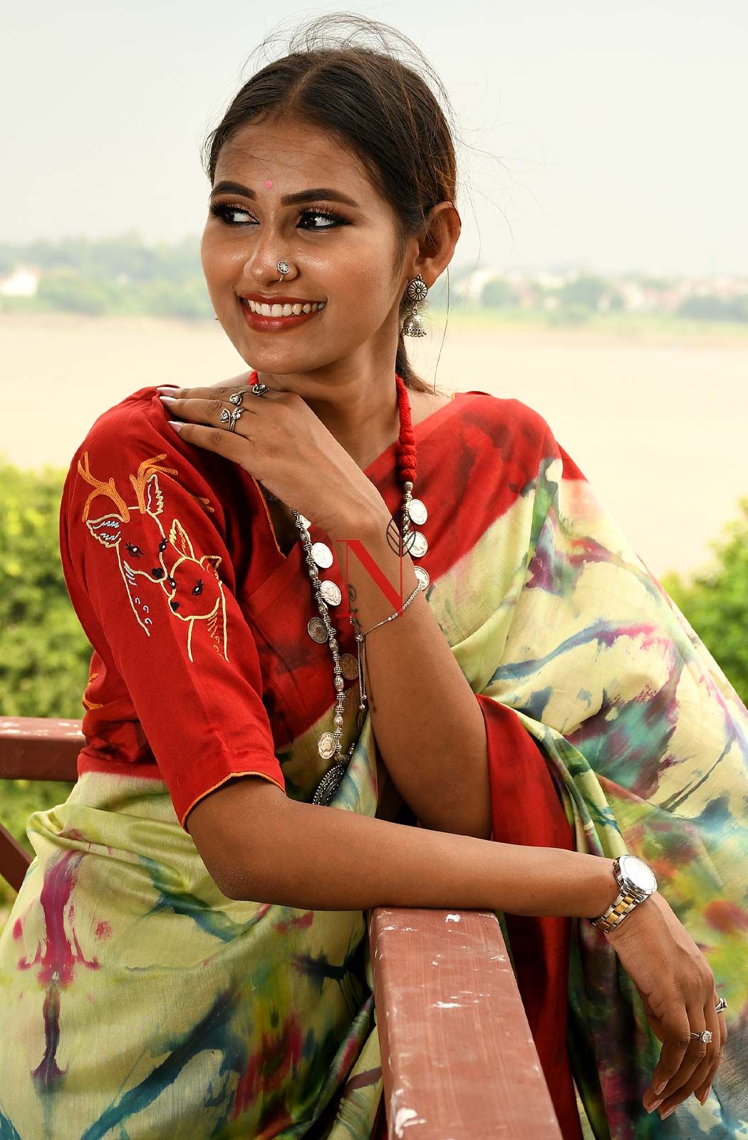 Red Pure Silk Chanderi Hand Embroidered Designer Blouse - Naksheband