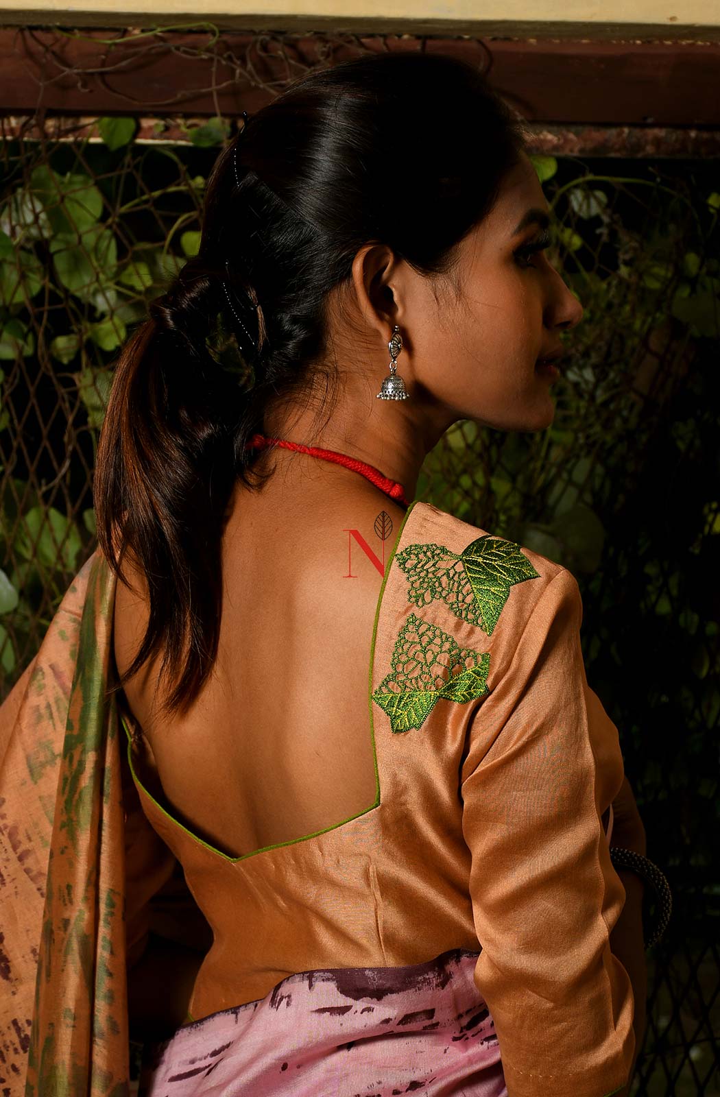 Light Brown Pure Silk Chanderi Hand Embroidered Designer Blouse - Naksheband