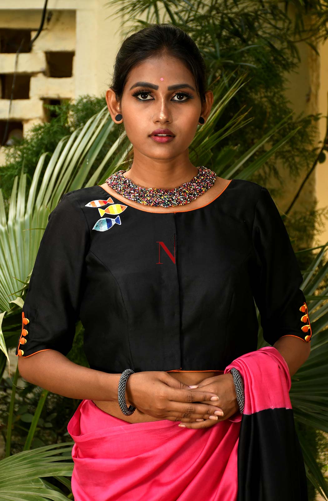 Black Pure Silk Chanderi Hand Embroidered Designer Blouse - Naksheband