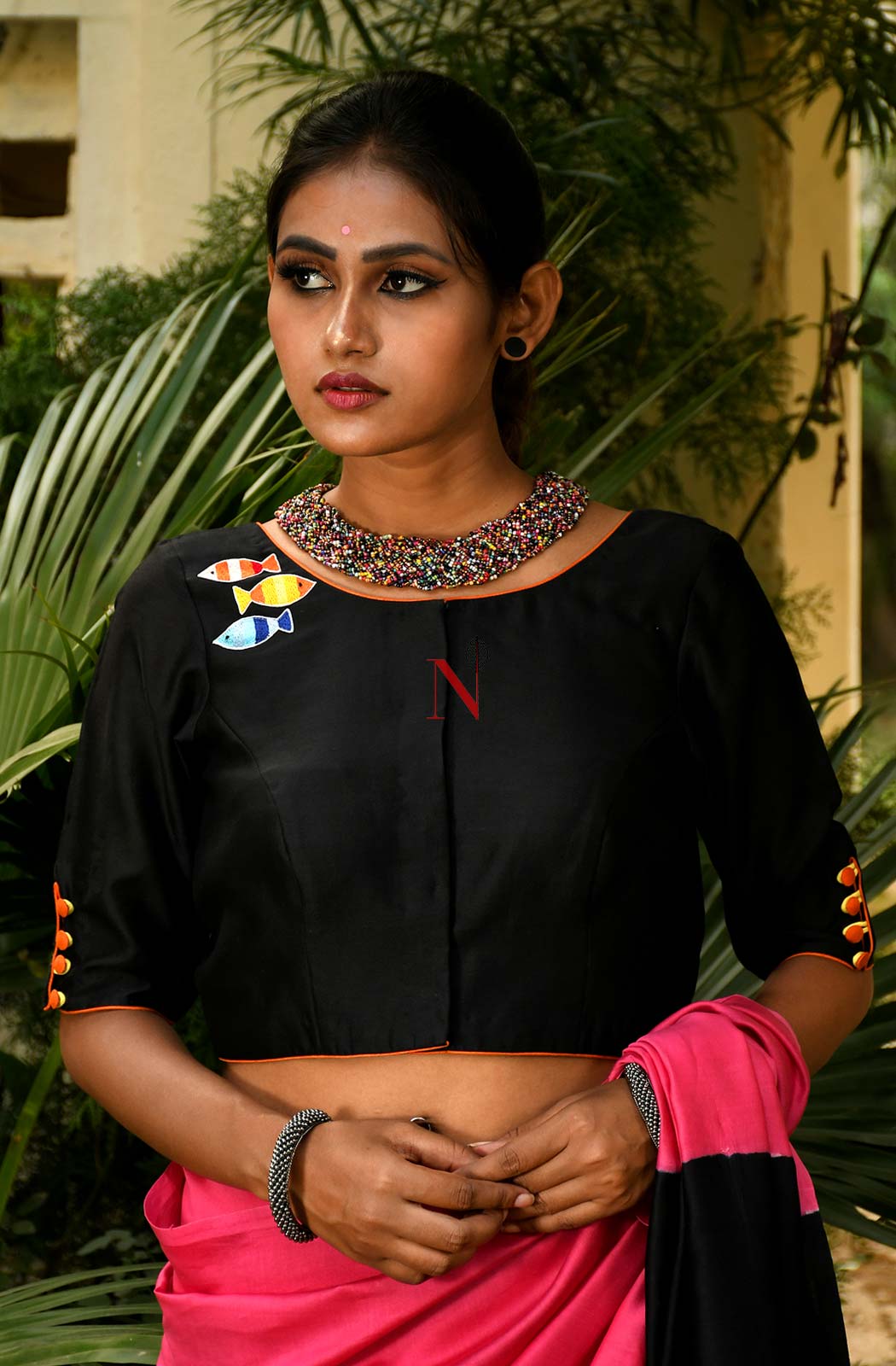 Black Pure Silk Chanderi Hand Embroidered Designer Blouse - Naksheband
