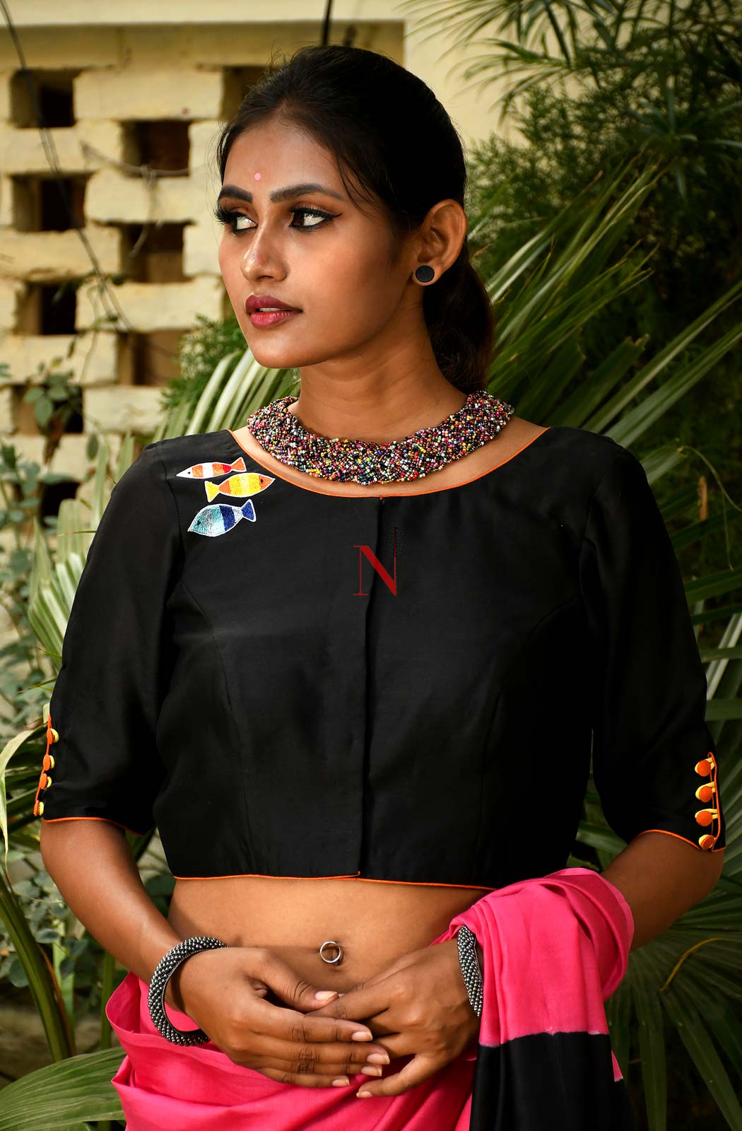 Black Pure Silk Chanderi Hand Embroidered Designer Blouse - Naksheband