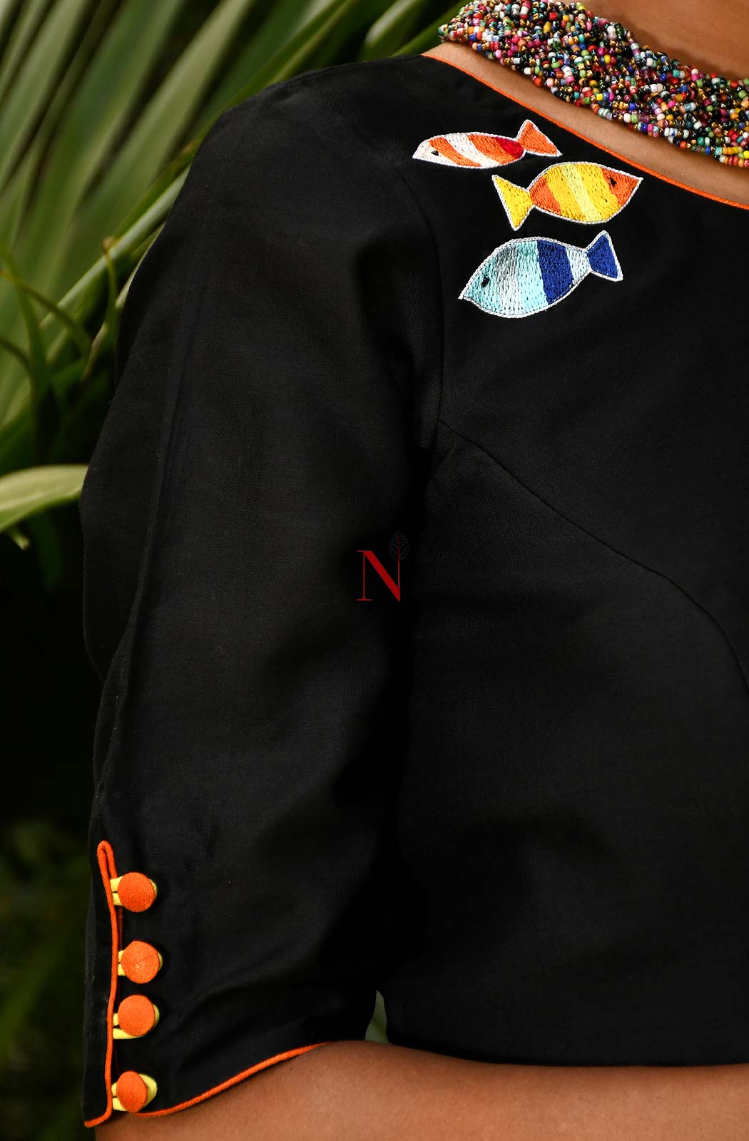Black Pure Silk Chanderi Hand Embroidered Designer Blouse - Naksheband