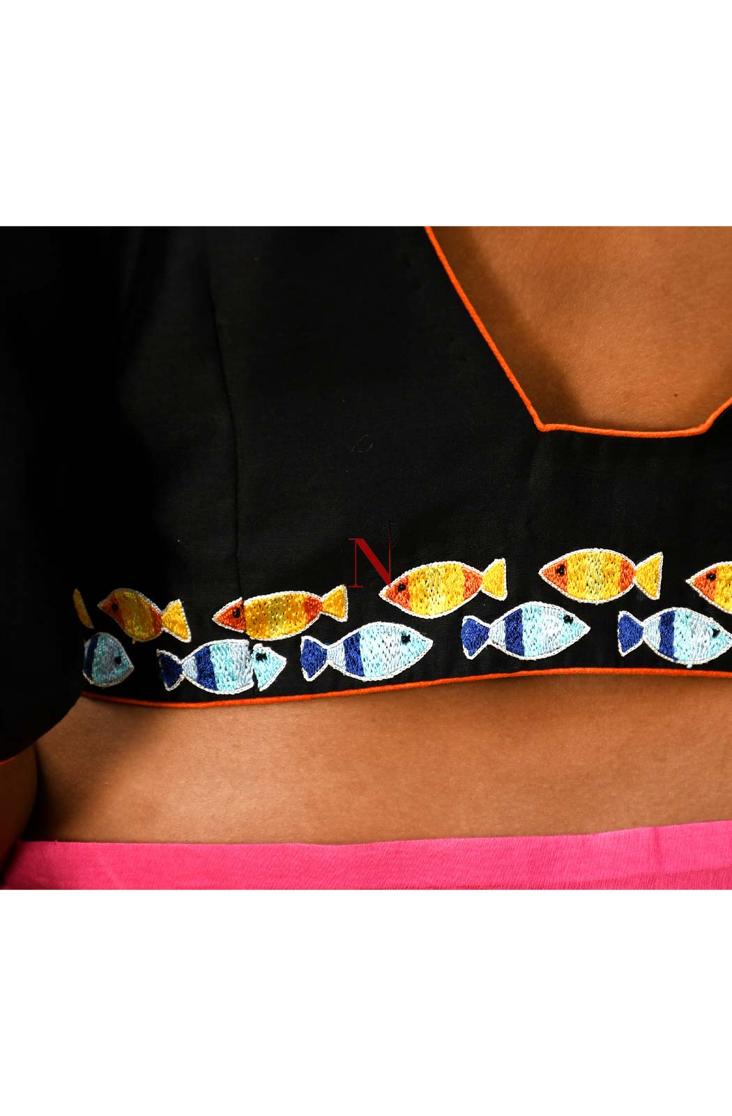Black Pure Silk Chanderi Hand Embroidered Designer Blouse - Naksheband