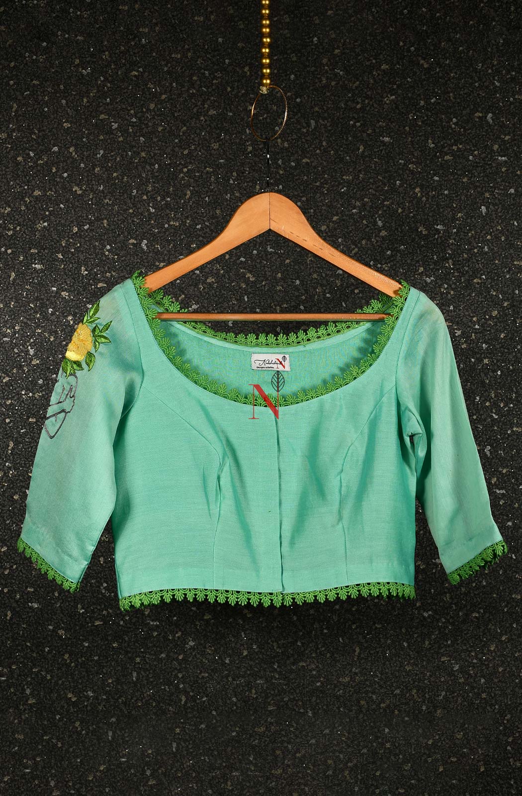 Sea Green Pure Silk Chanderi Hand Embroidered Designer Blouse - Naksheband
