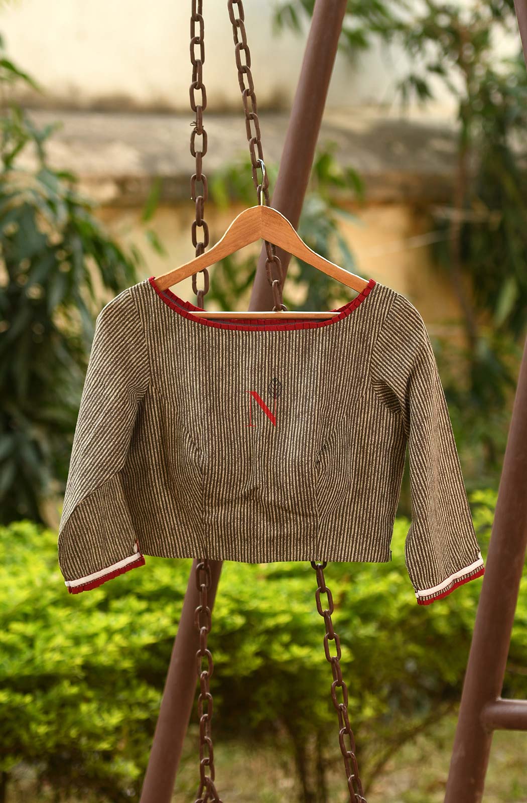 Brown Cotton Printed Hand Embroidered Designer Blouse - Naksheband