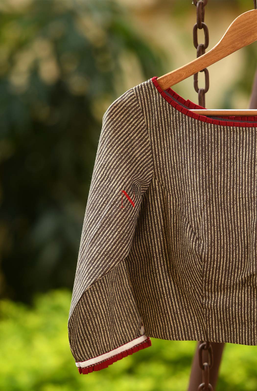 Brown Cotton Printed Hand Embroidered Designer Blouse - Naksheband