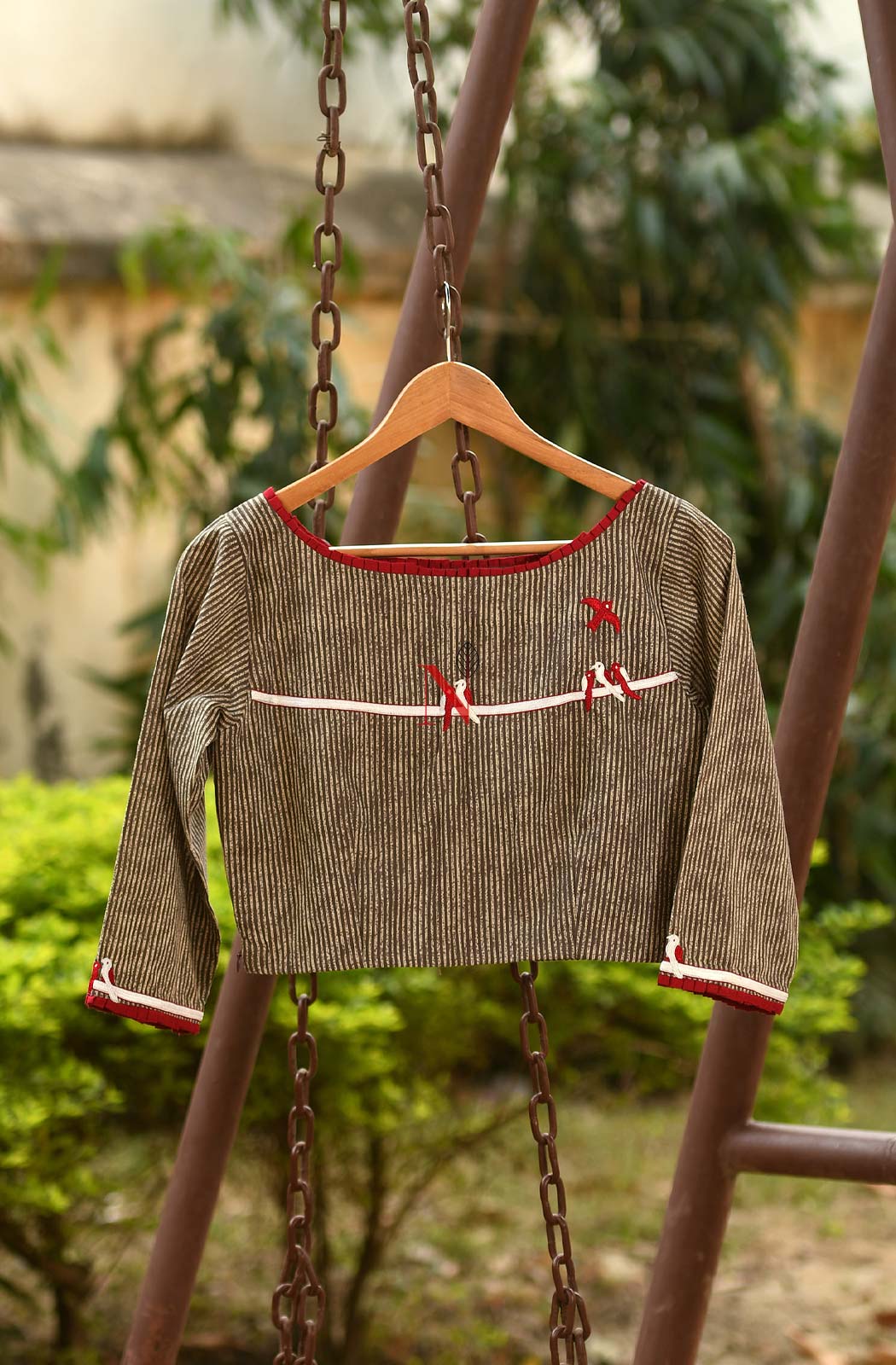 Brown Cotton Printed Hand Embroidered Designer Blouse - Naksheband