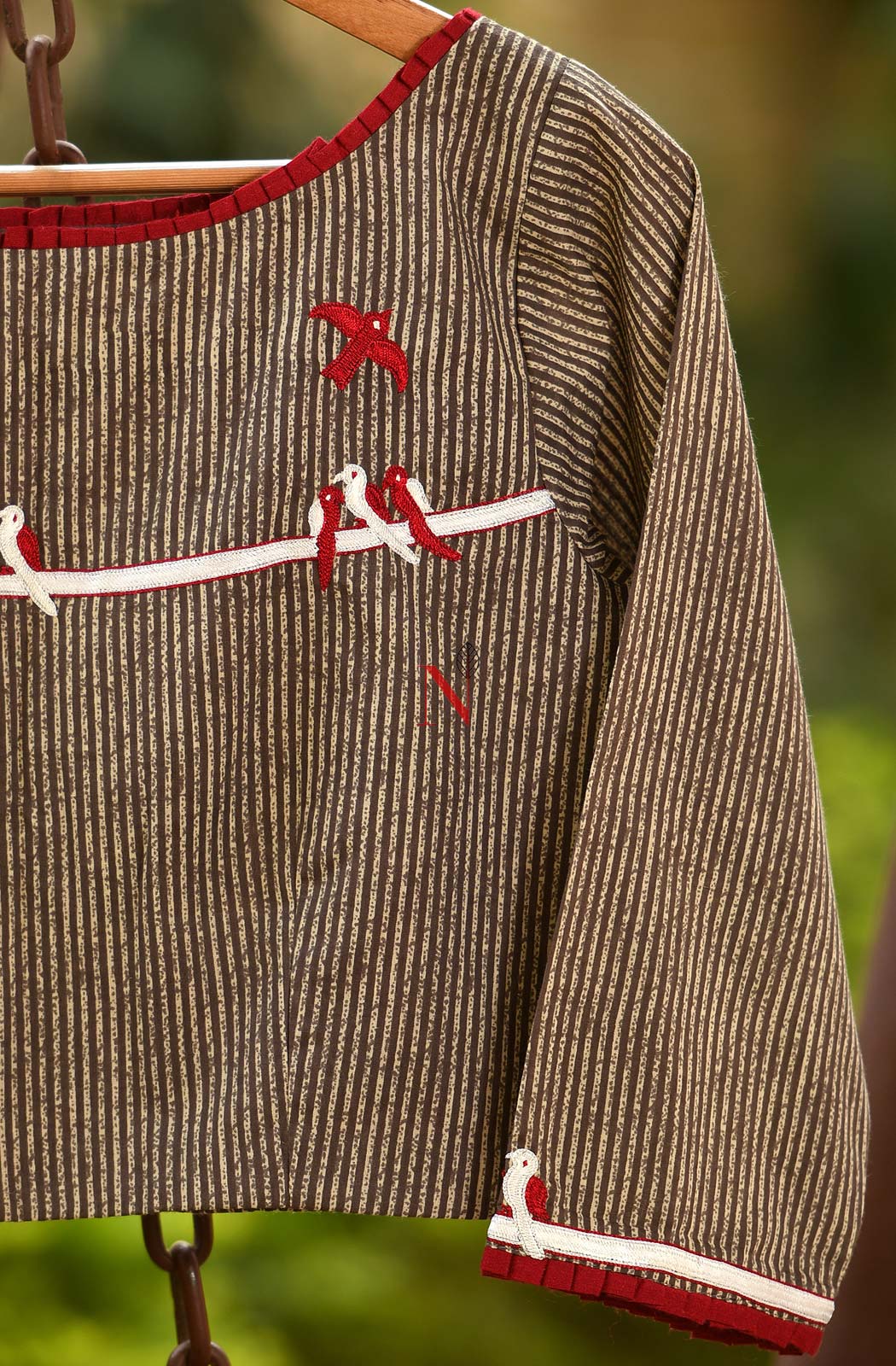 Brown Cotton Printed Hand Embroidered Designer Blouse - Naksheband