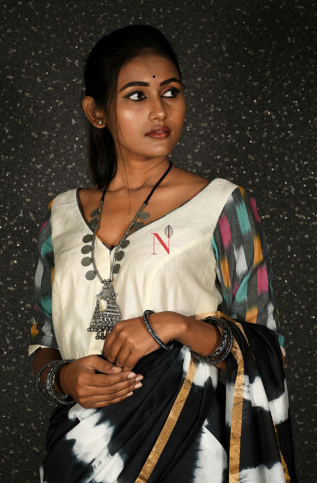 Cream & Grey Pure Silk Chanderi Hand Embroidered Designer Blouse - Naksheband