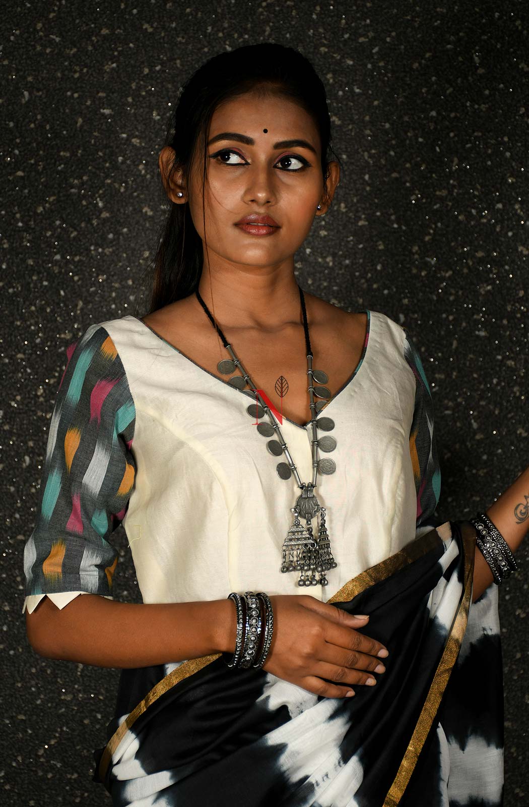 Cream & Grey Pure Silk Chanderi Hand Embroidered Designer Blouse - Naksheband