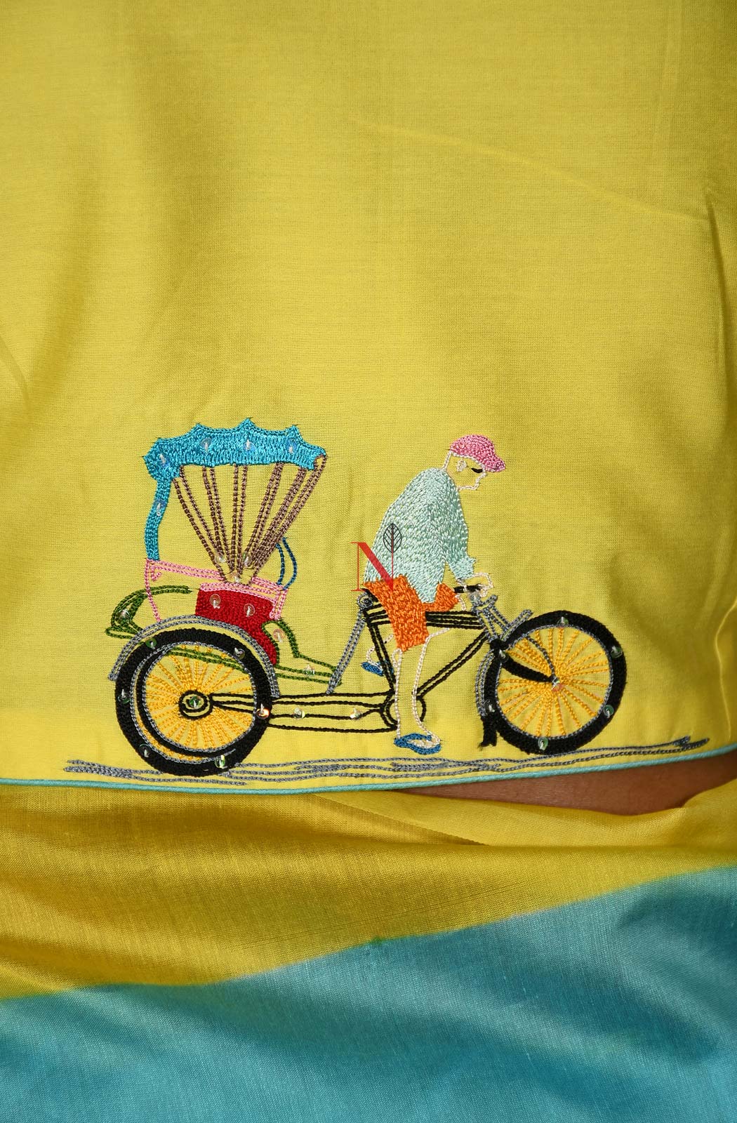 Yellow Pure Silk Chanderi Hand Embroidered Designer Blouse - Naksheband