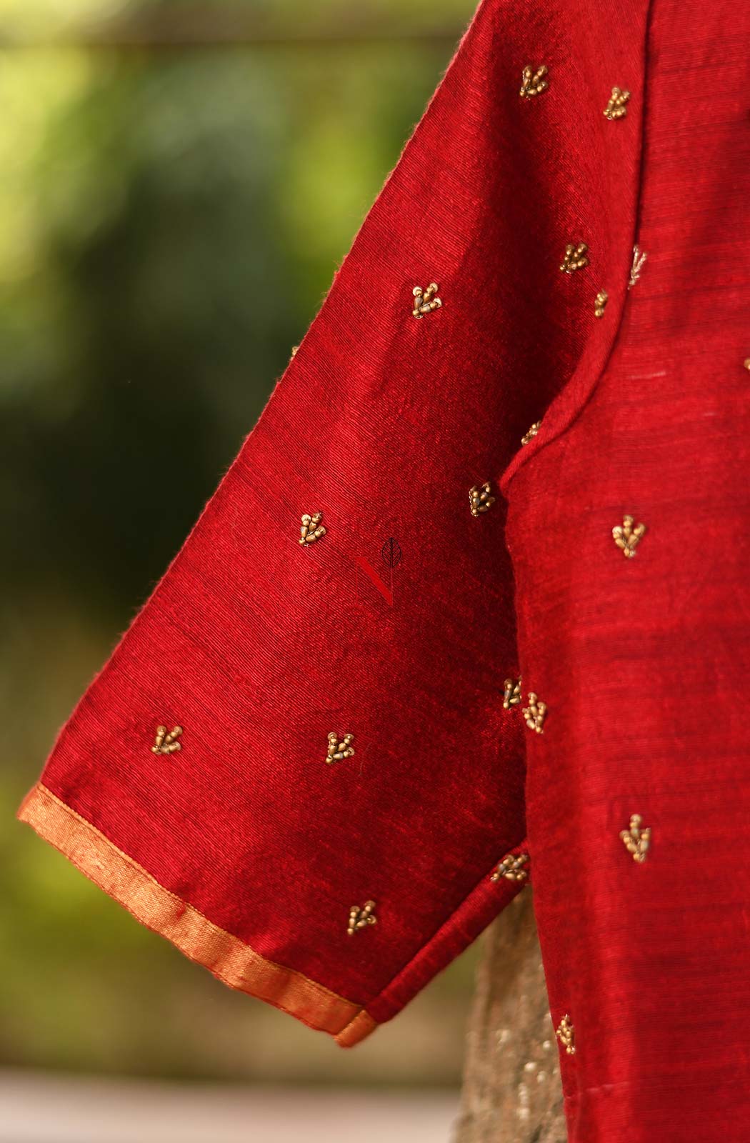 Red Pure Muga Silk Hand Embroidered Designer Blouse - Naksheband