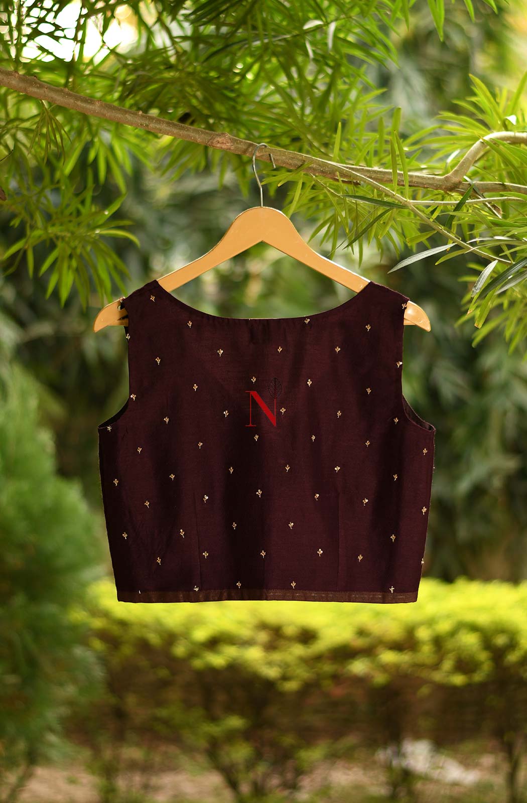 Wine Pure Muga Silk Hand Embroidered Designer Blouse - Naksheband
