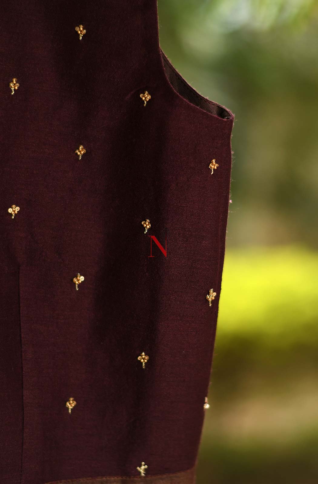 Wine Pure Muga Silk Hand Embroidered Designer Blouse - Naksheband