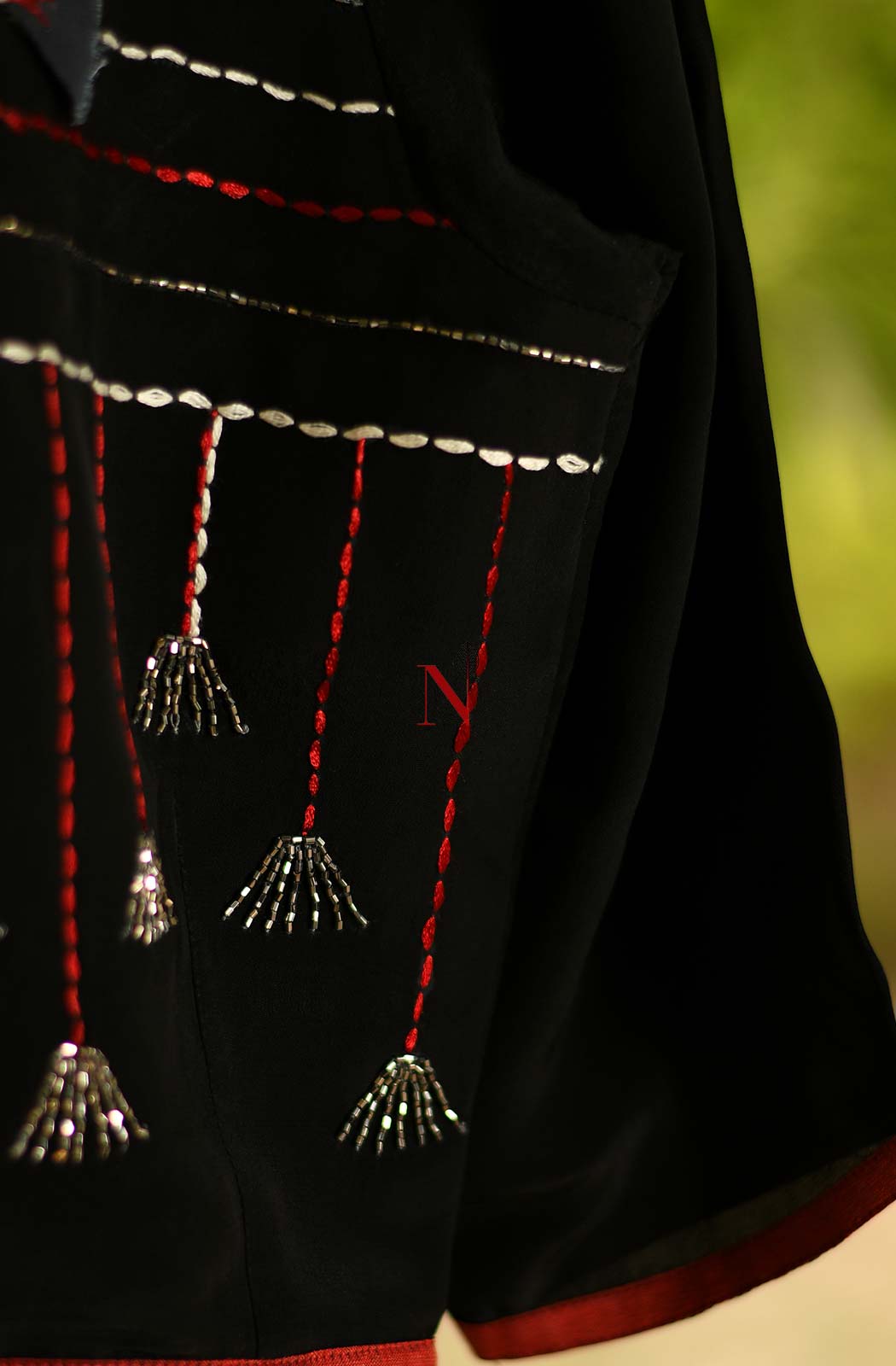 Black Pure Crepe Hand Embroidered Designer Blouse - Naksheband