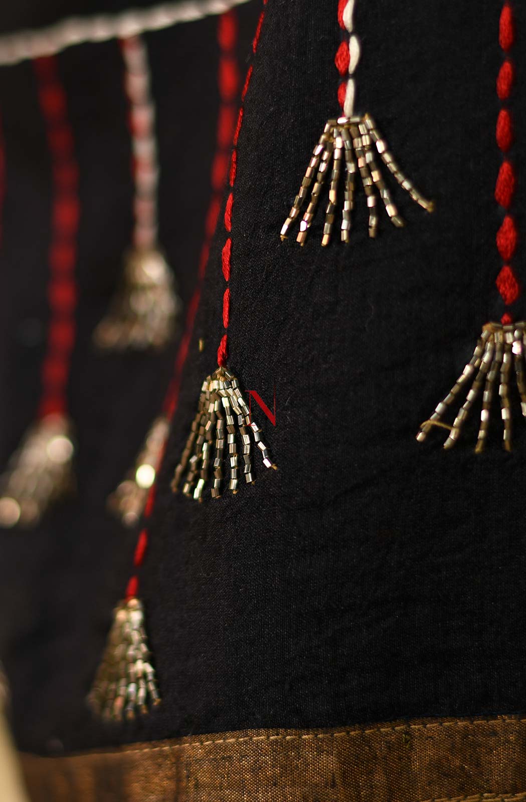 Black Pure Muga Silk Hand Embroidered Designer Blouse - Naksheband