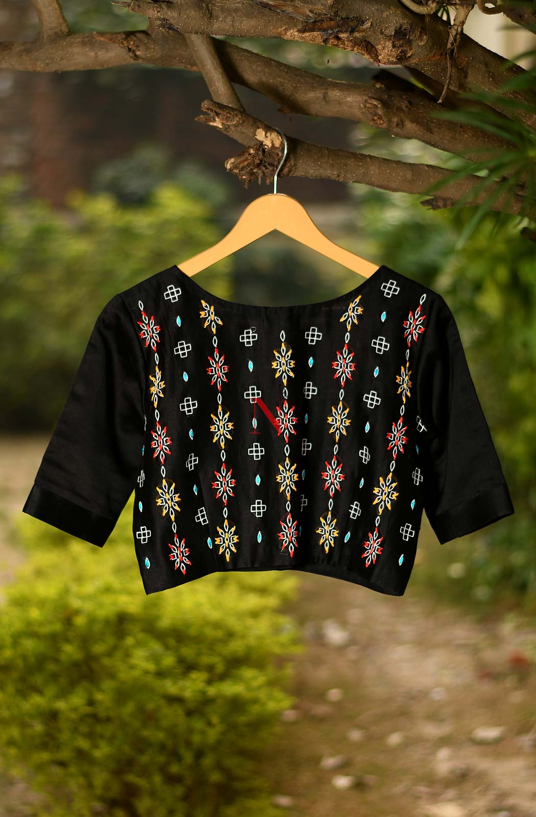 Black Pure Silk Chanderi Hand Embroidered Designer Blouse - Naksheband