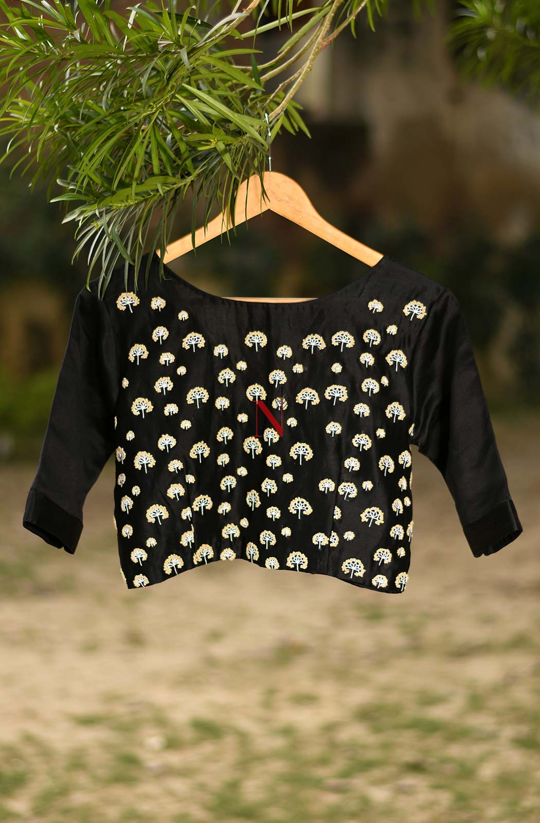 Black Pure Silk Chanderi Hand Embroidered Designer Blouse - Naksheband
