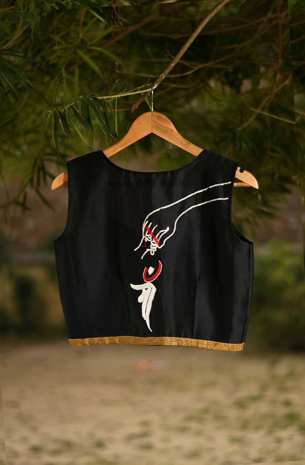 Black Pure Silk Chanderi Hand Embroidered Designer Blouse - Naksheband