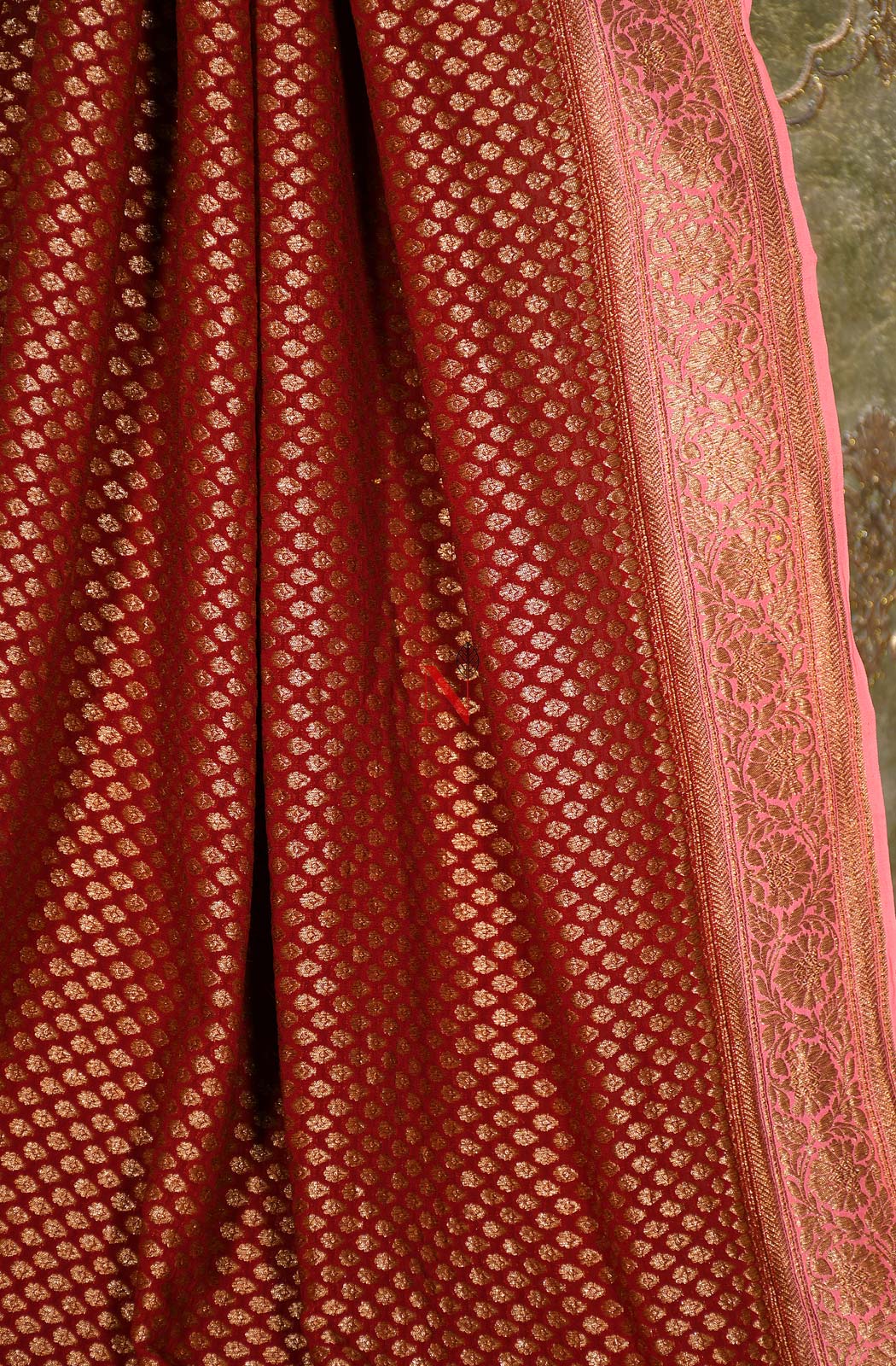 Maroon Pure Banarasi Georgette Khaddi Dupatta - Naksheband