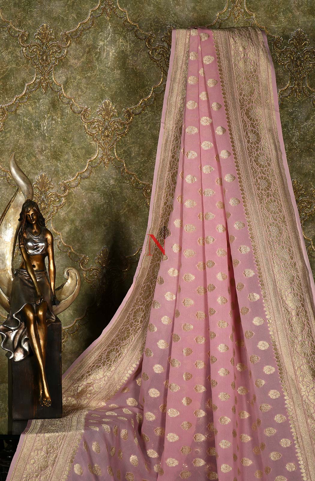 Light Pink Pure Banarasi Georgette Khaddi Dupatta - Naksheband