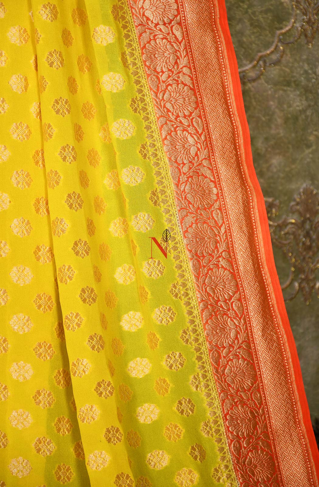 Yellow & Orange Pure Banarasi Georgette Khaddi Dupatta - Naksheband