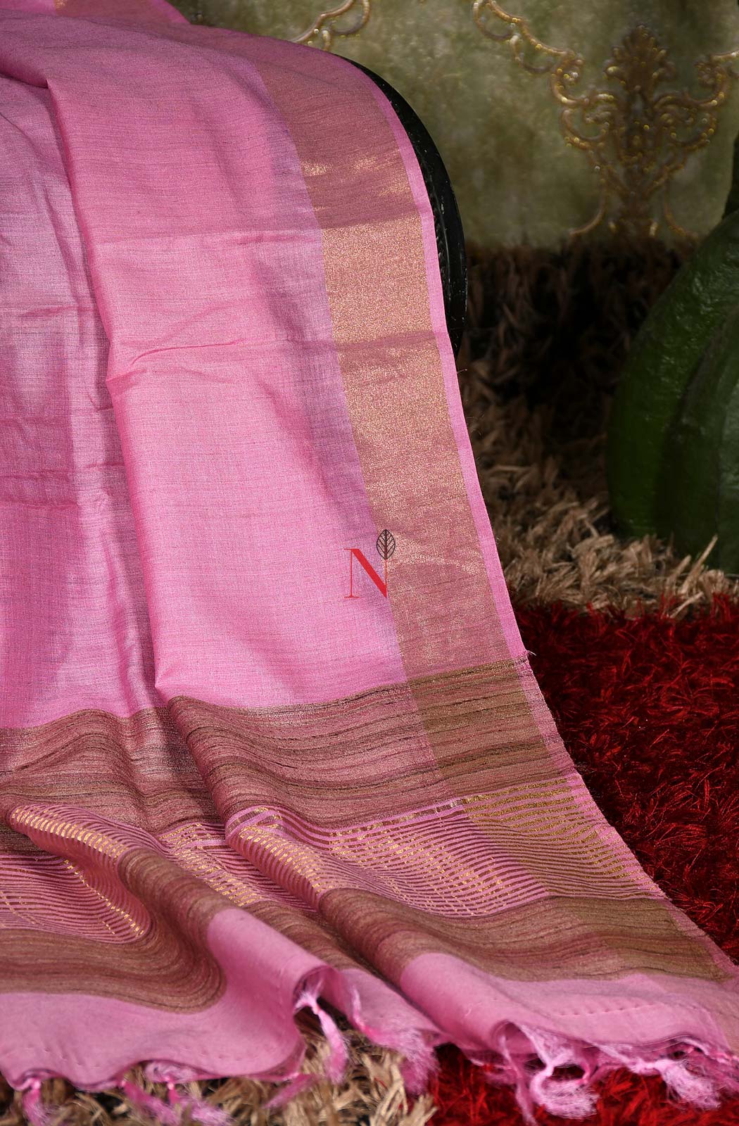 Pink Pure Muga Silk Dupatta - Naksheband