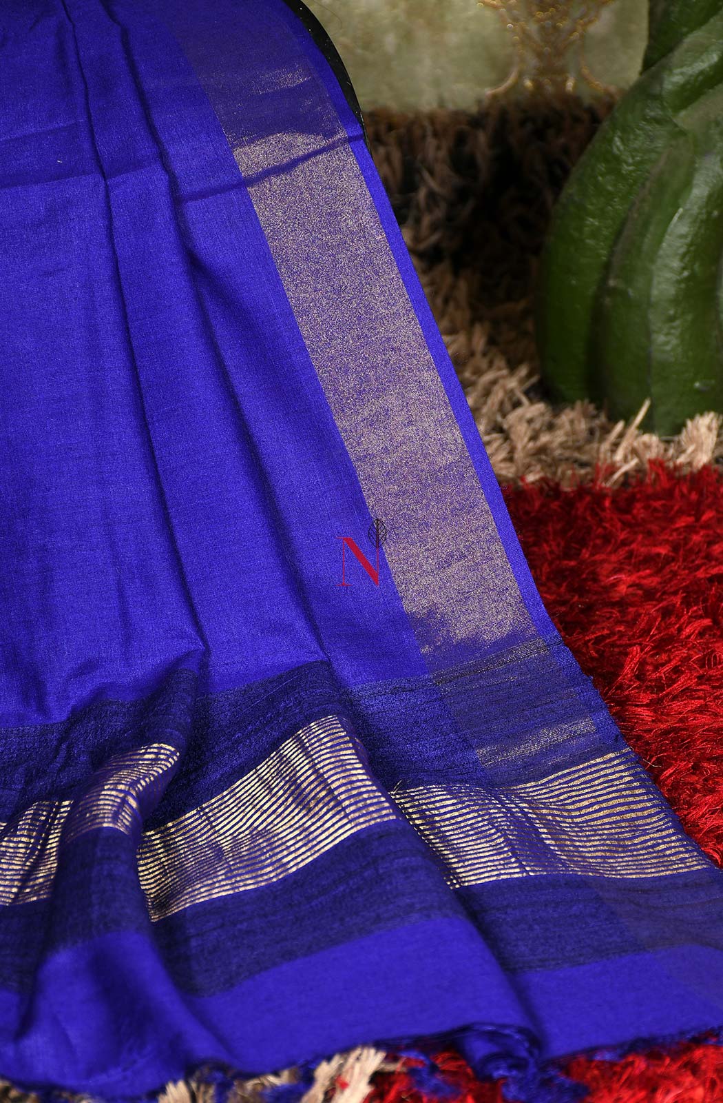 Royal Blue Pure Muga Silk Dupatta - Naksheband