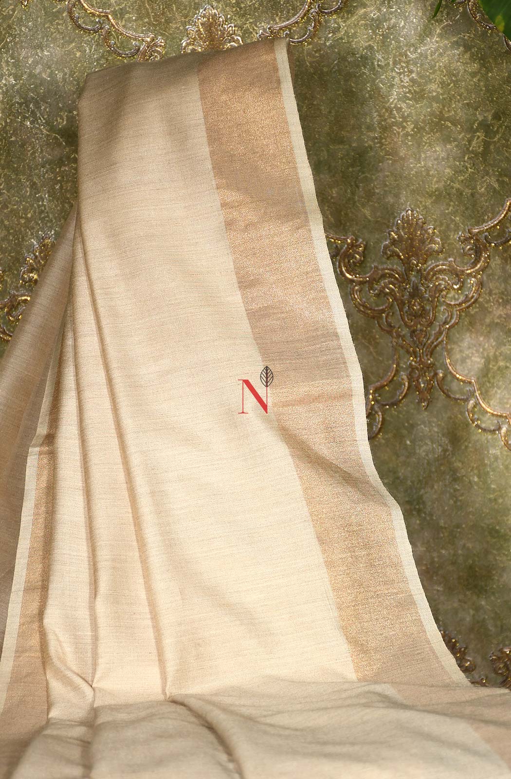 Cream Pure Muga Silk Dupatta - Naksheband