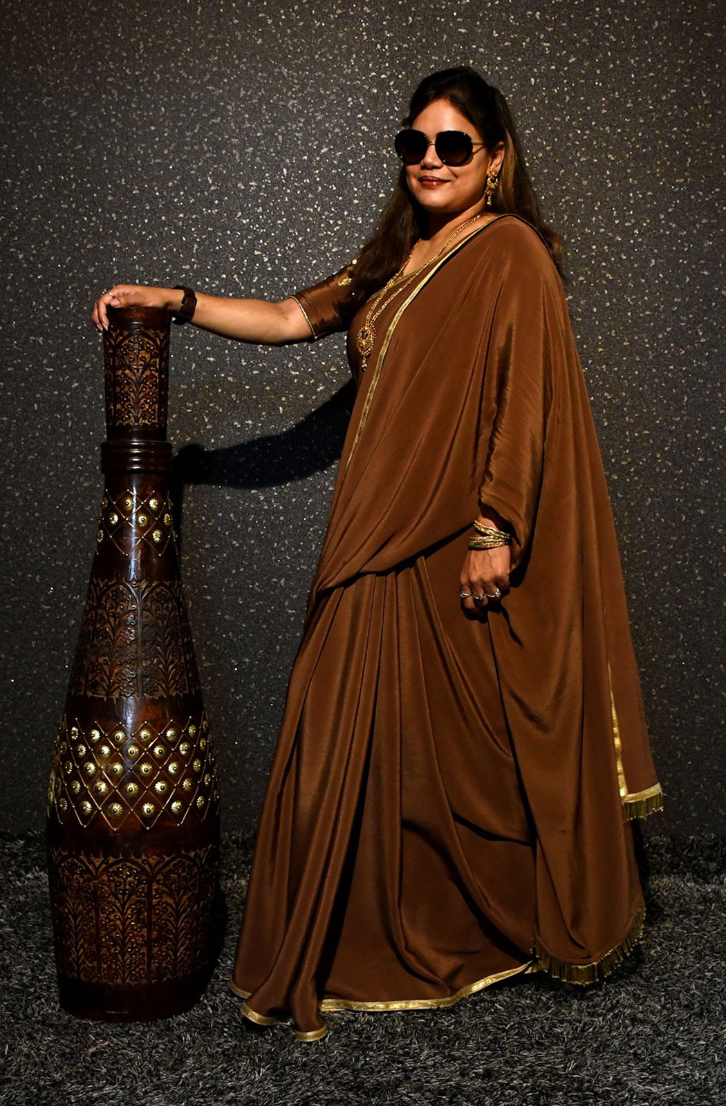 Brown Color Pure Crepe Designer Saree - Mocha - Naksheband