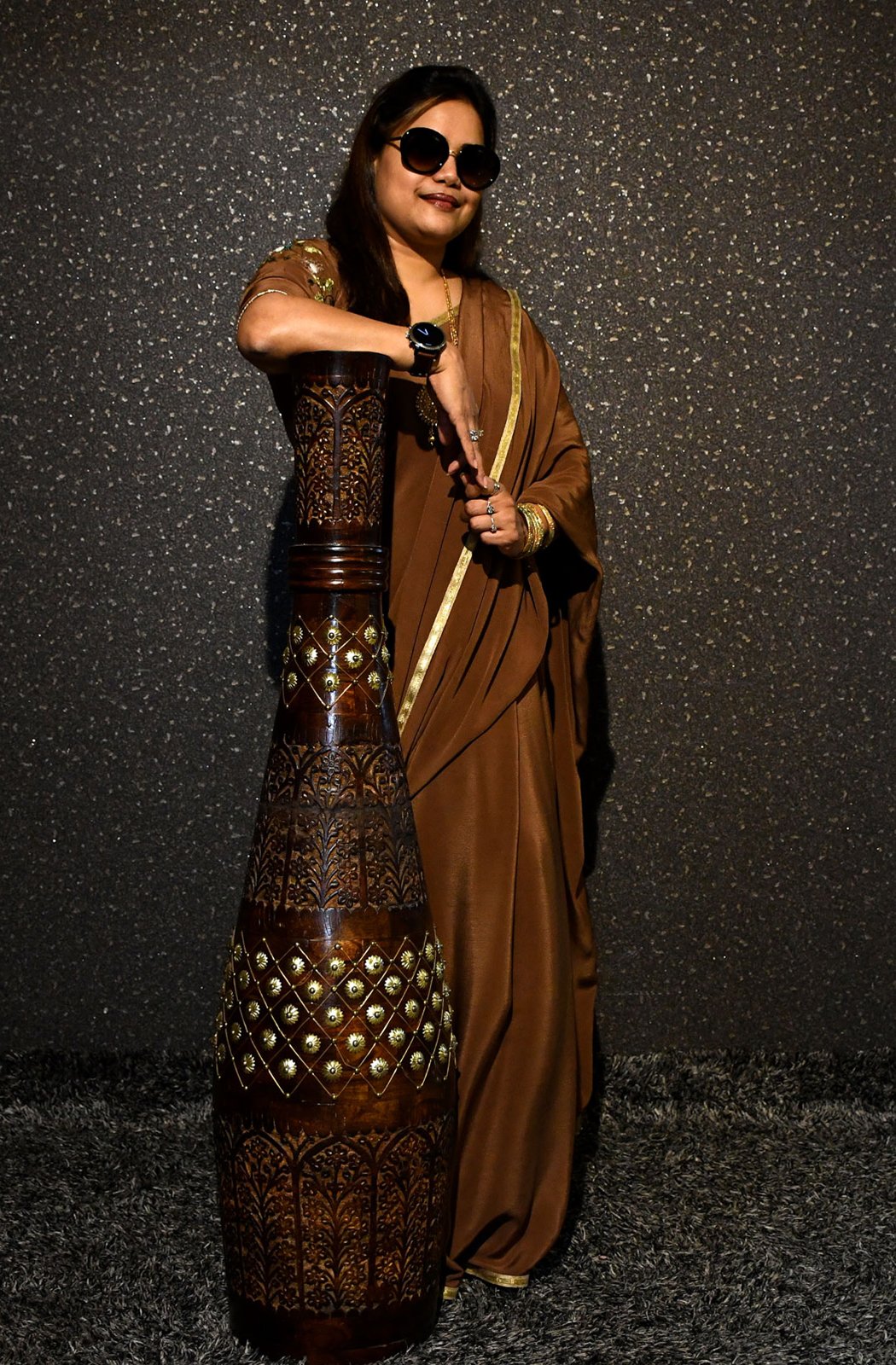 Brown Color Pure Crepe Designer Saree - Mocha - Naksheband