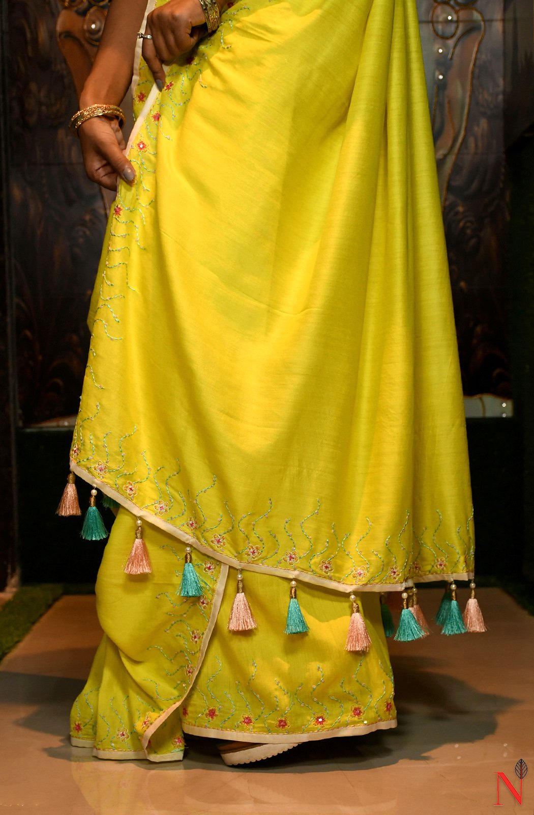 Lemon Pure Muga Silk Saree - Naksheband