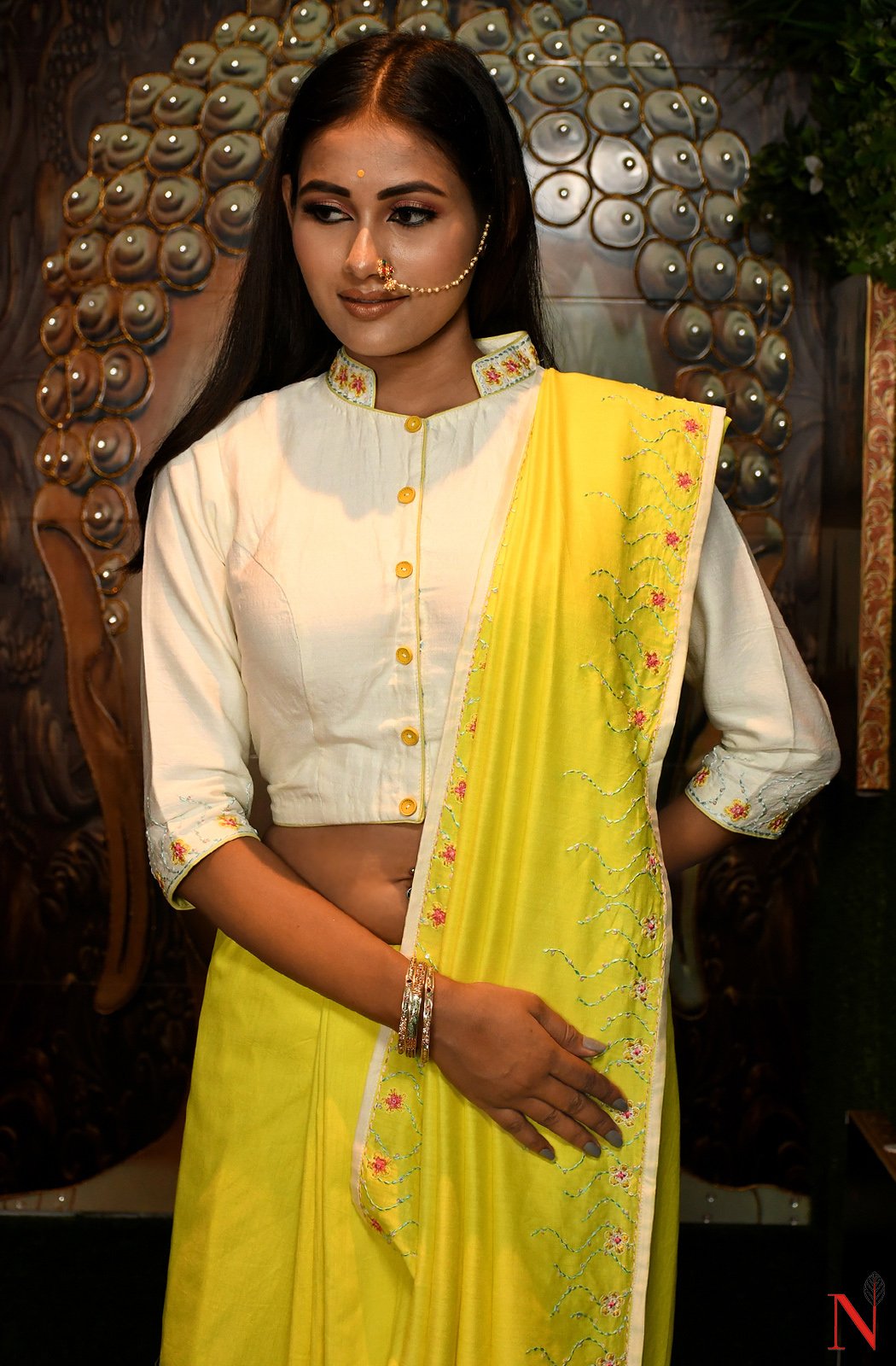 Lemon Pure Muga Silk Saree - Naksheband