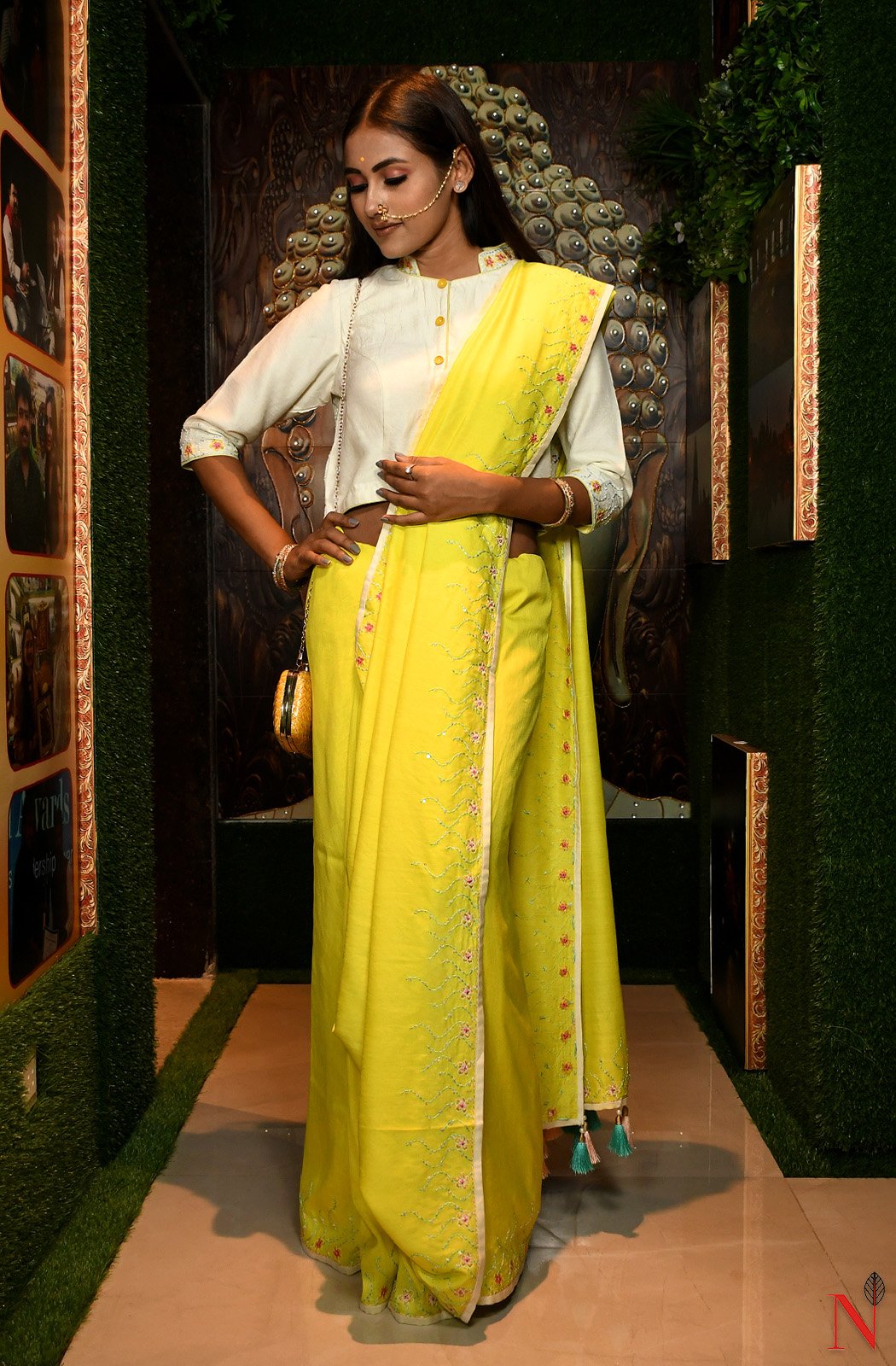 Lemon Pure Muga Silk Saree - Naksheband