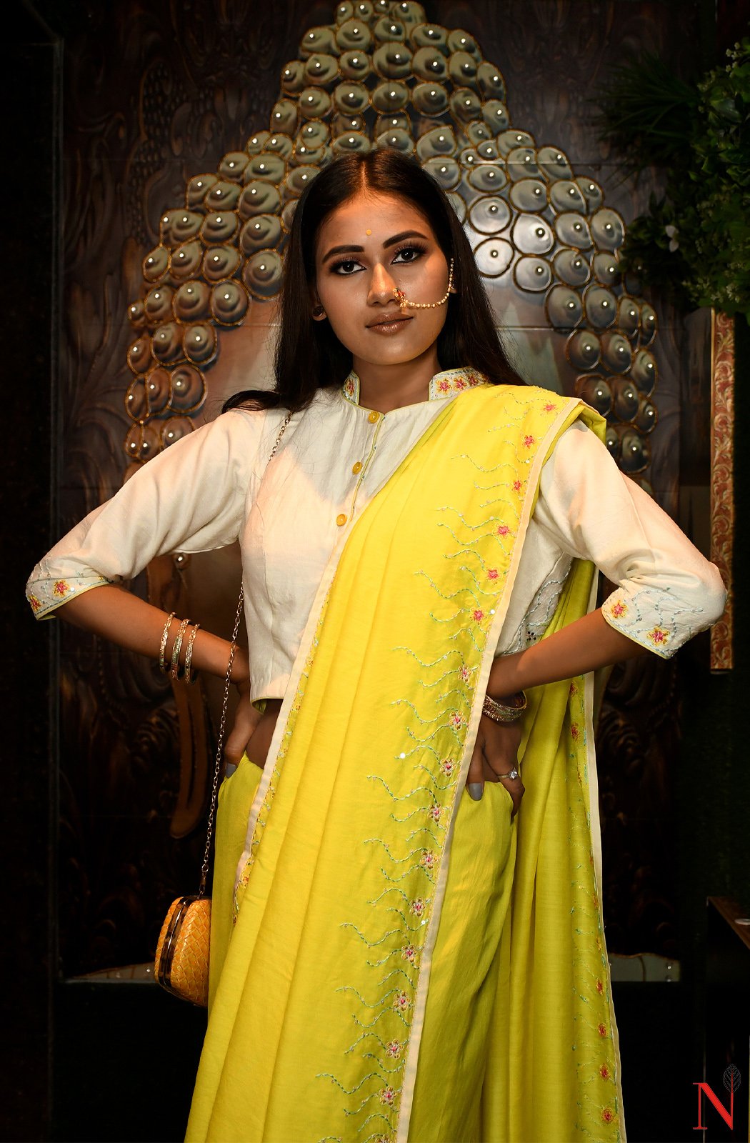 Lemon Pure Muga Silk Saree - Naksheband