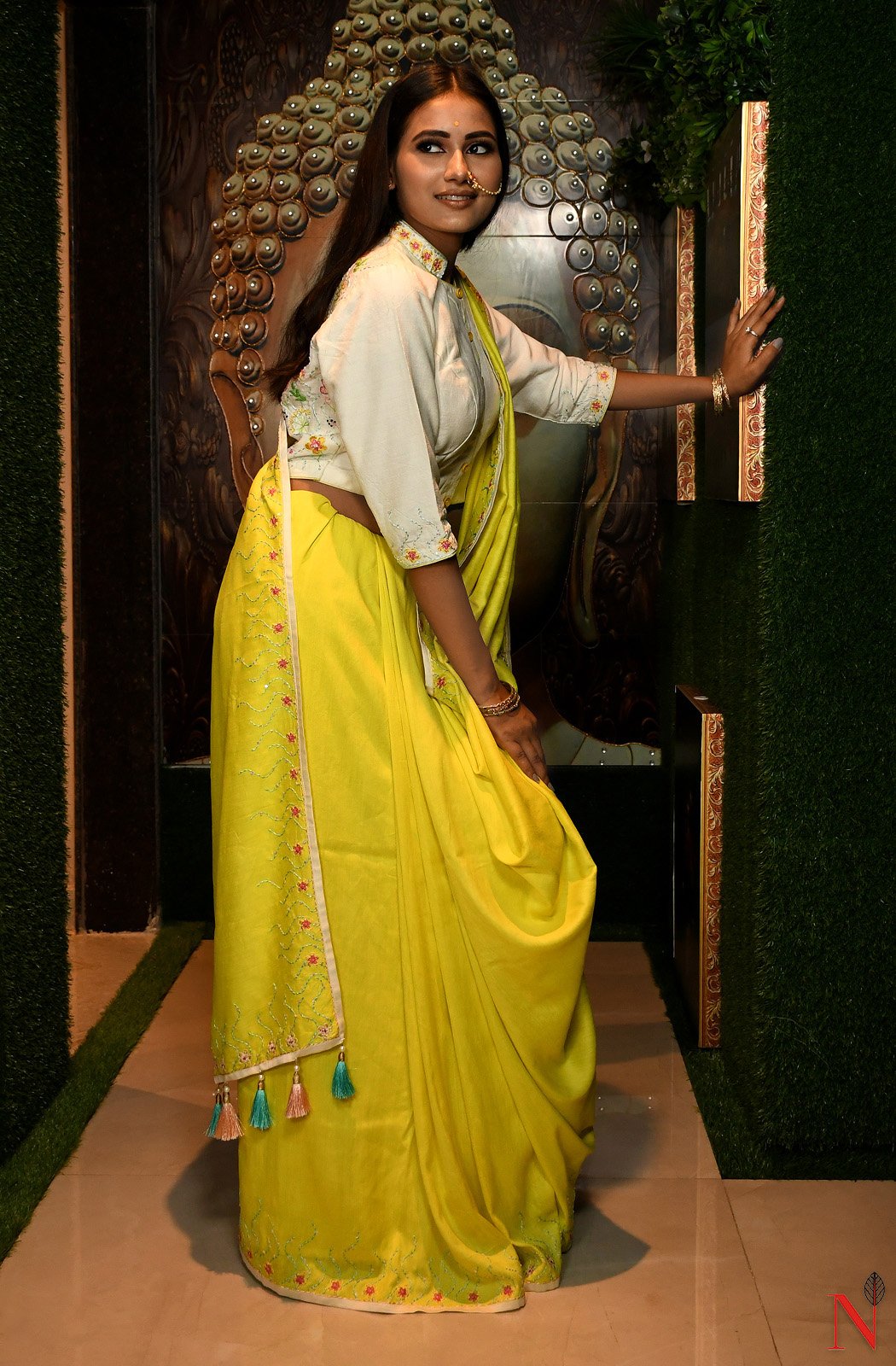 Lemon Pure Muga Silk Saree - Naksheband