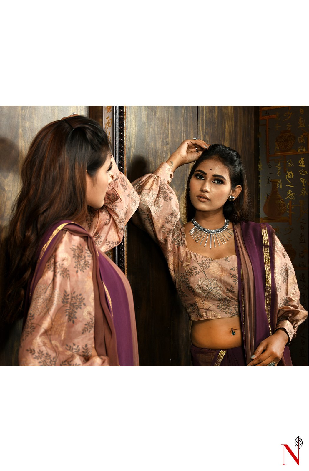 Brown & Wine Pure Georgette Saree - Naksheband