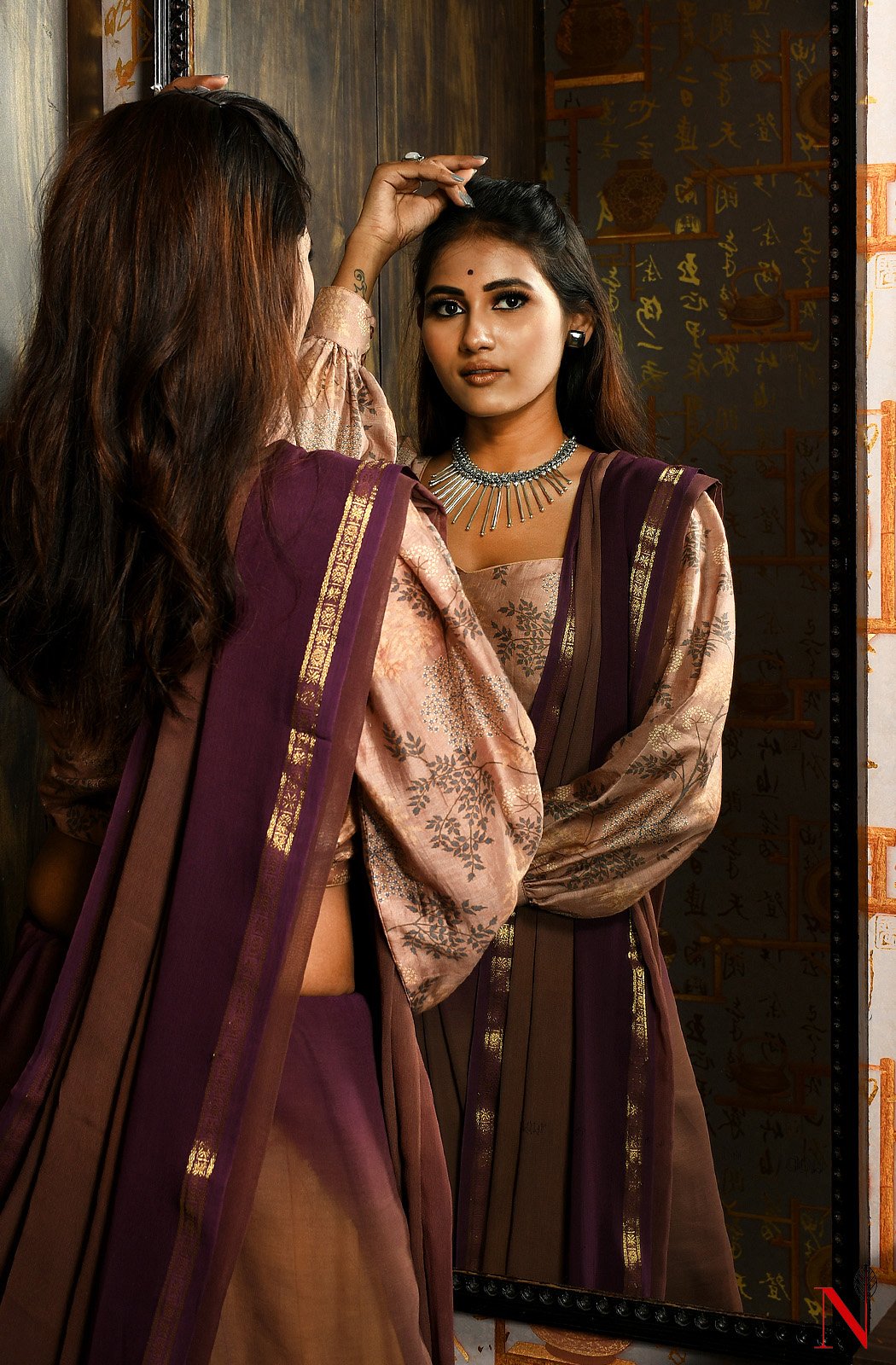 Brown & Wine Pure Georgette Saree - Naksheband