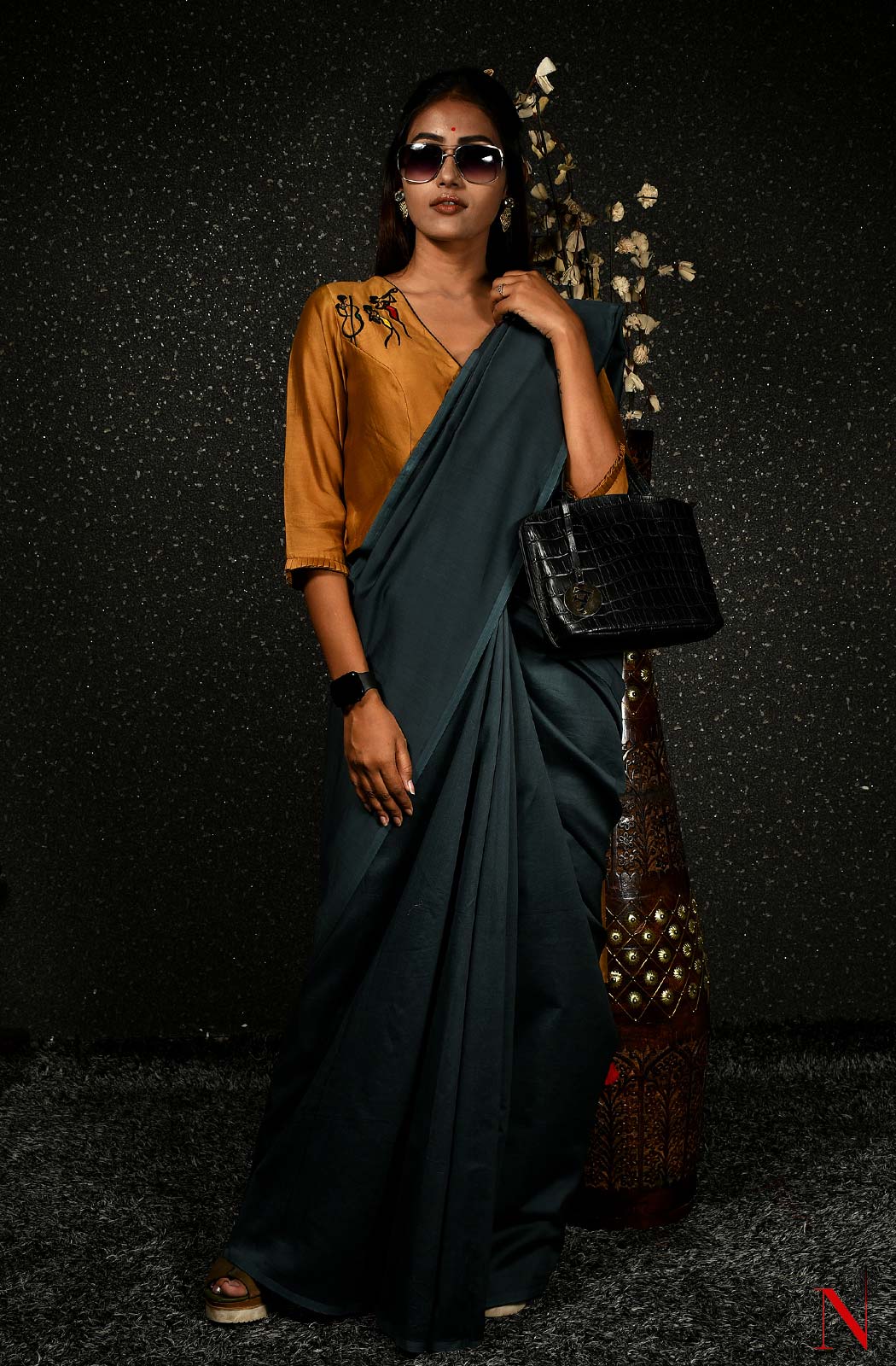 Dark Grey Pure Silk Chanderi Saree - Naksheband