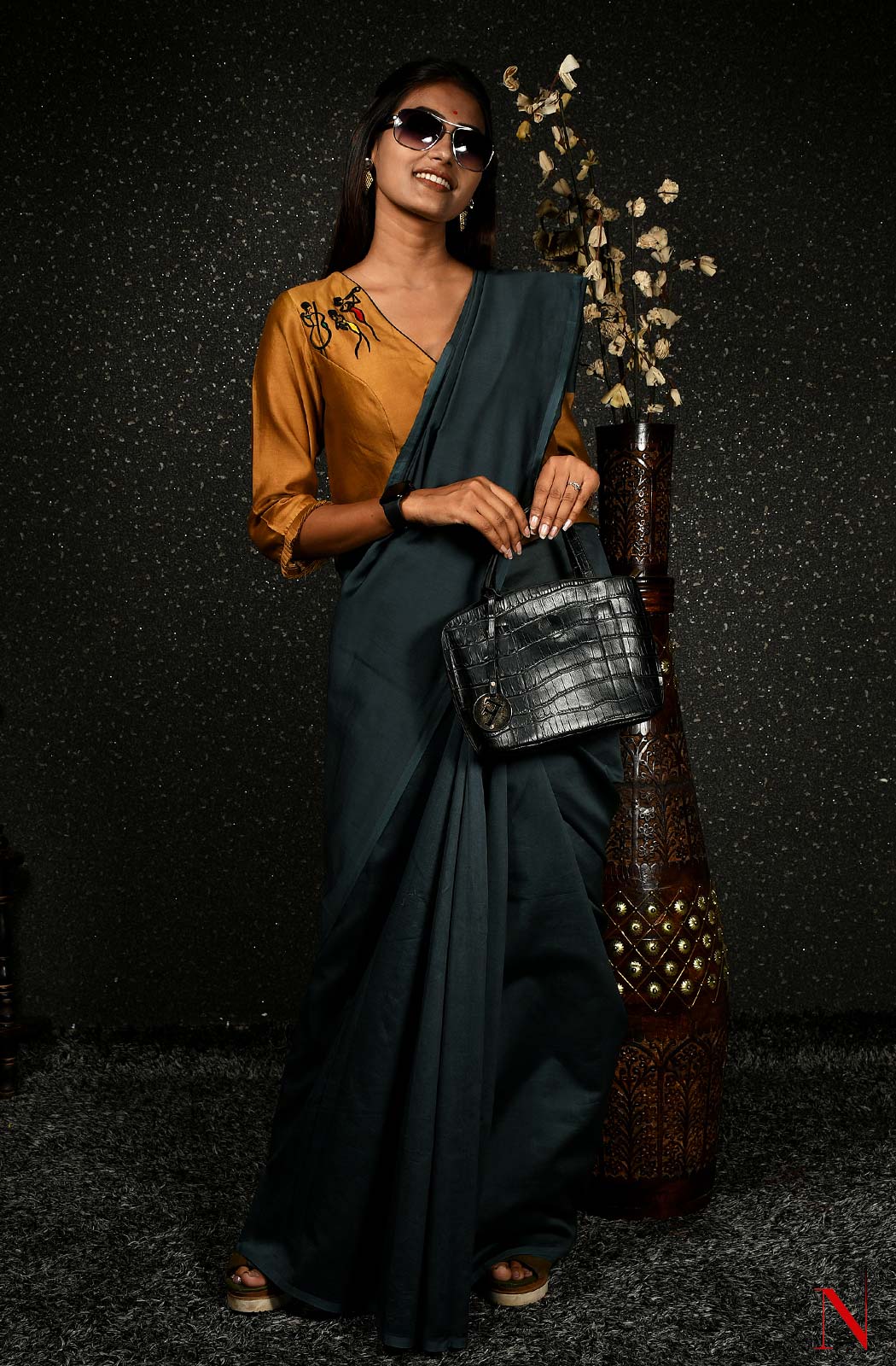 Dark Grey Pure Silk Chanderi Saree - Naksheband