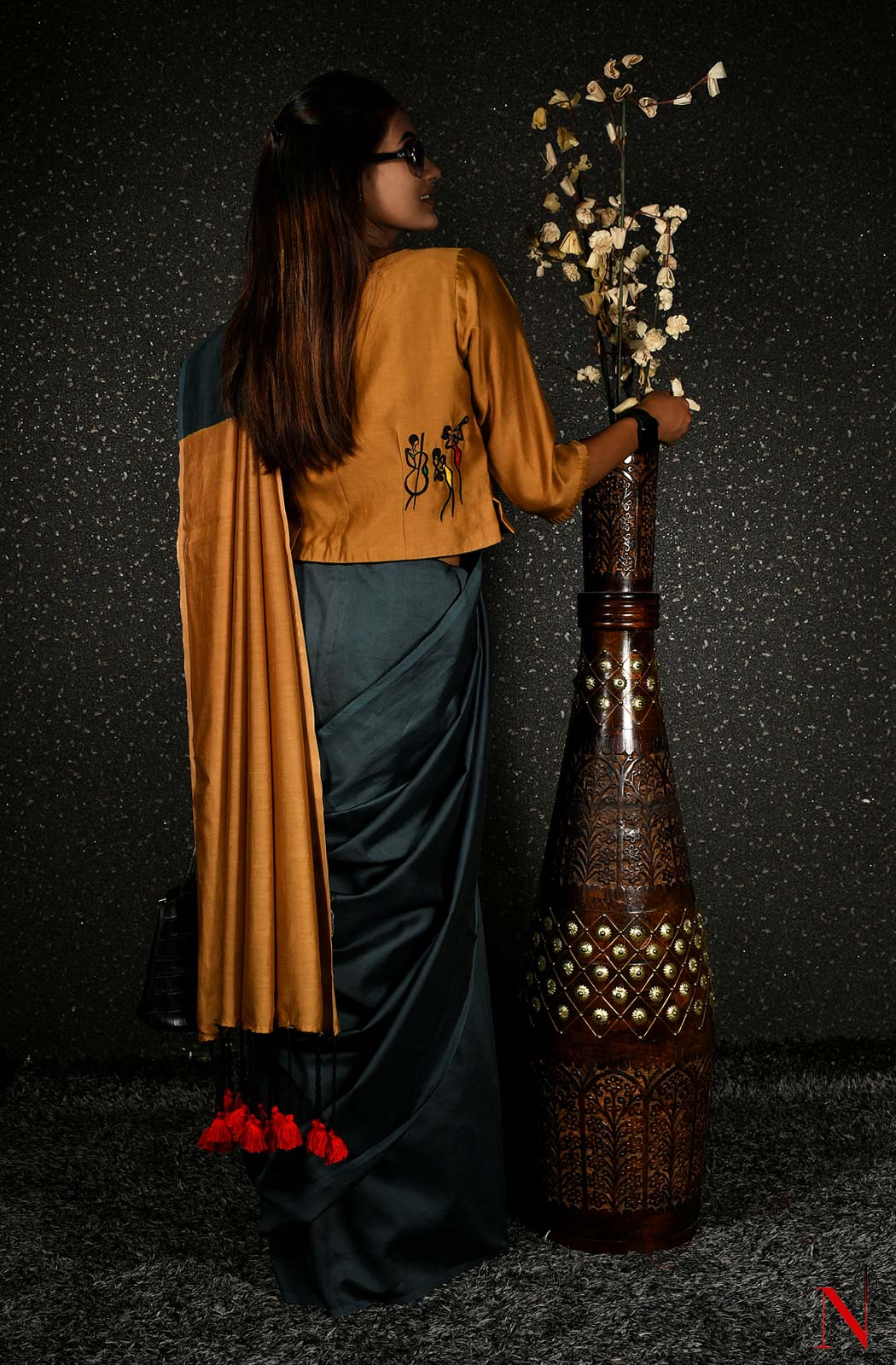 Dark Grey Pure Silk Chanderi Saree - Naksheband