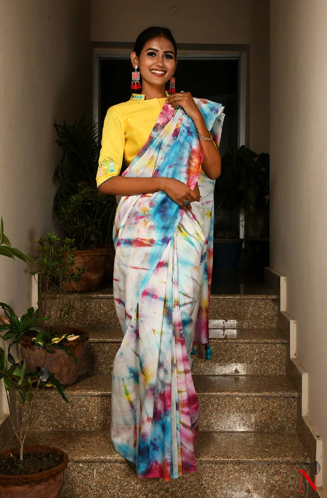 Multi Color Pure Silk Chanderi Saree - Shibori
