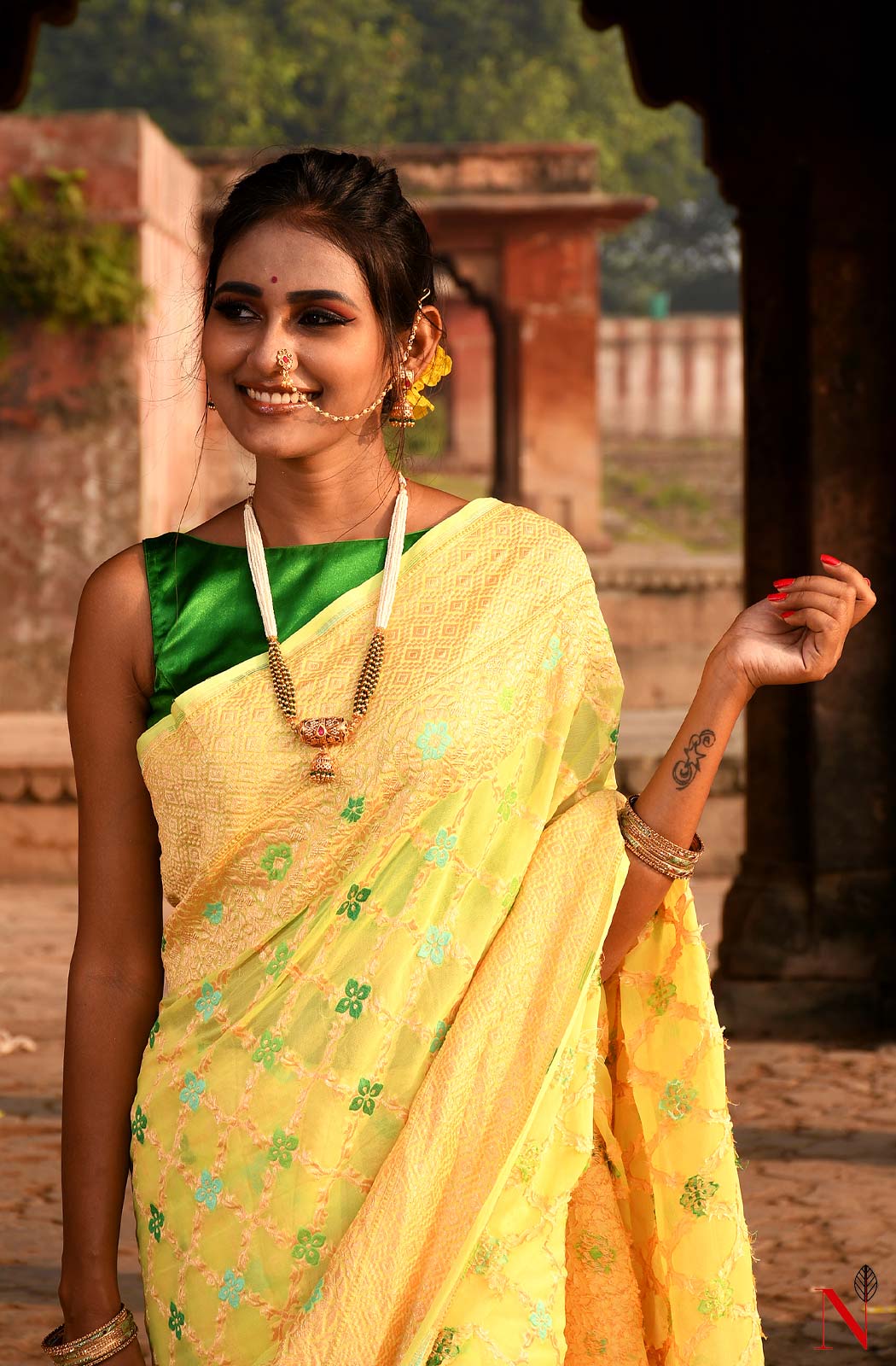 Lemon Pure Banarasi Chiffon Saree