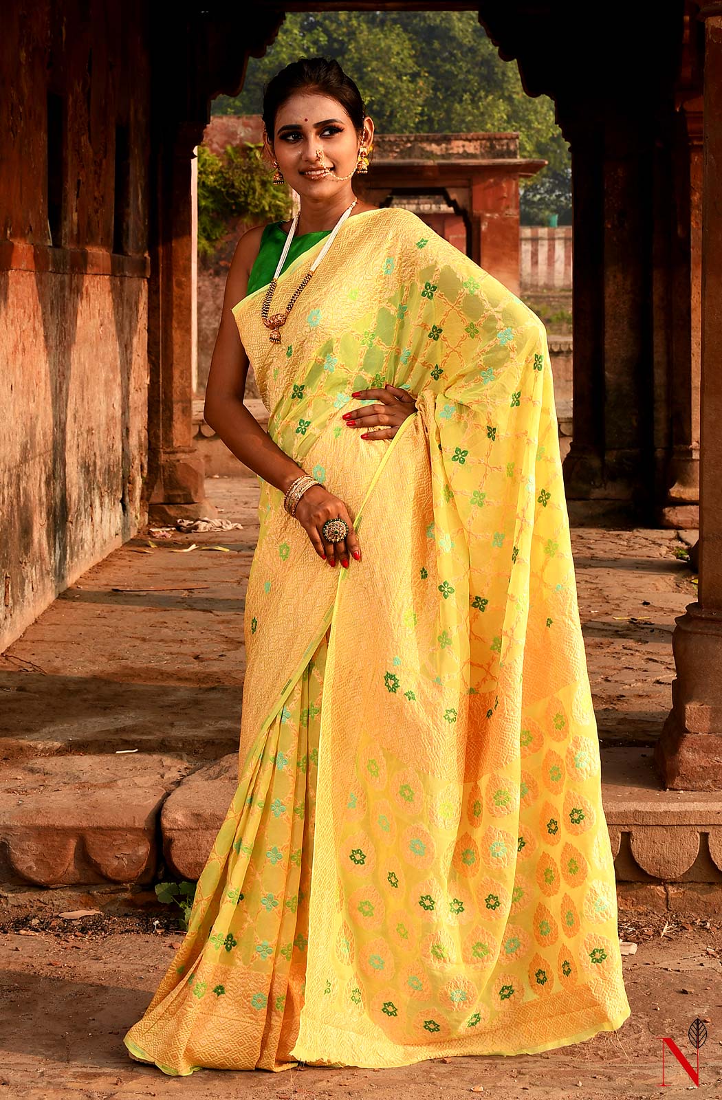 Lemon Pure Banarasi Chiffon Saree