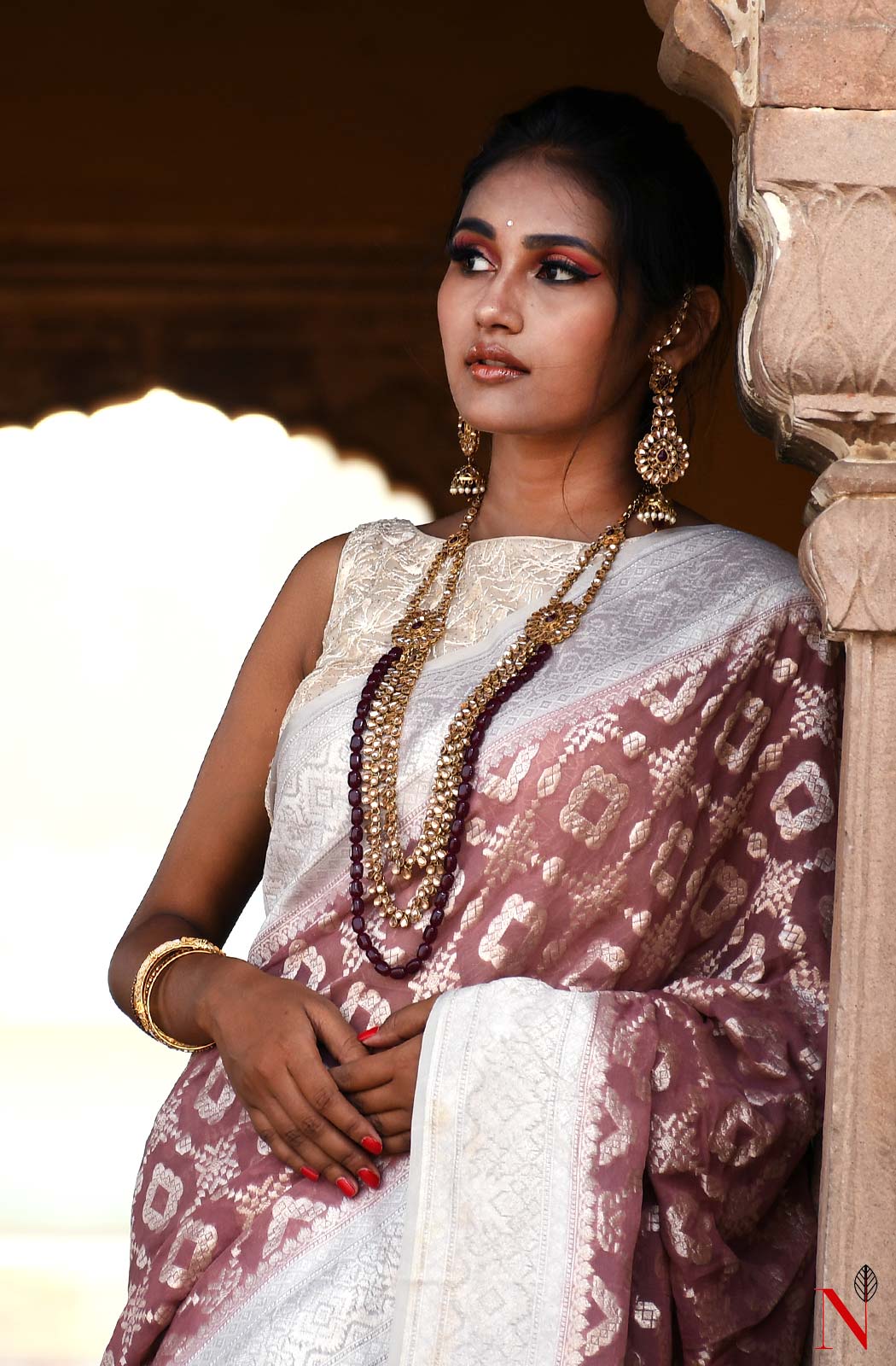 Light Brown Pure Banarasi Khaddi Georgette Saree