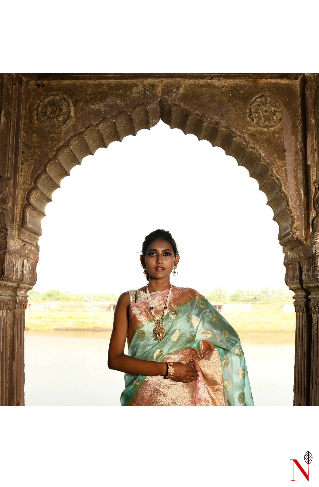 Sea Green & Pink Pure Banarasi Organza Saree - Naksheband