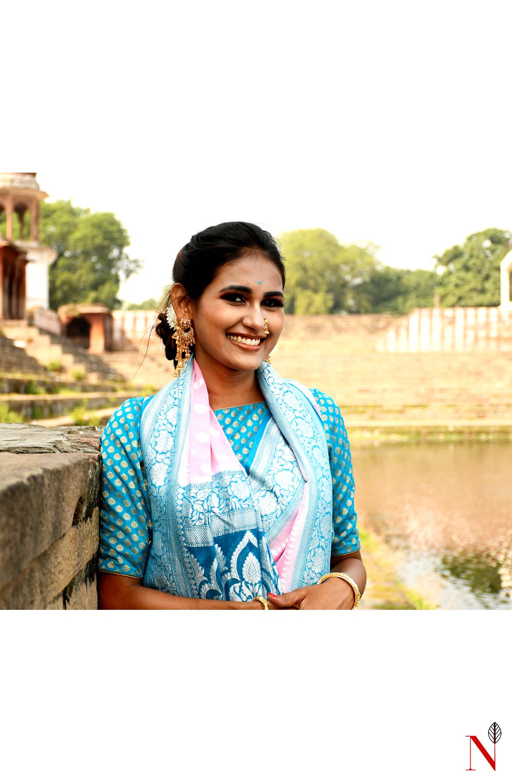 Pink & Firozi Pure Banarasi Khaddi Georgette Saree - Naksheband