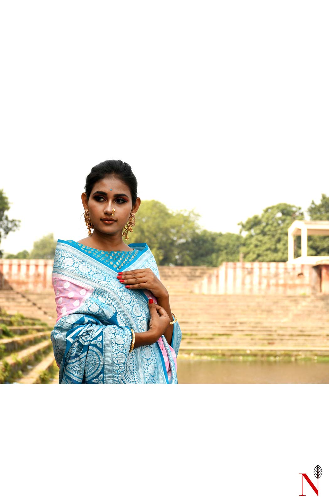 Pink & Firozi Pure Banarasi Khaddi Georgette Saree - Naksheband